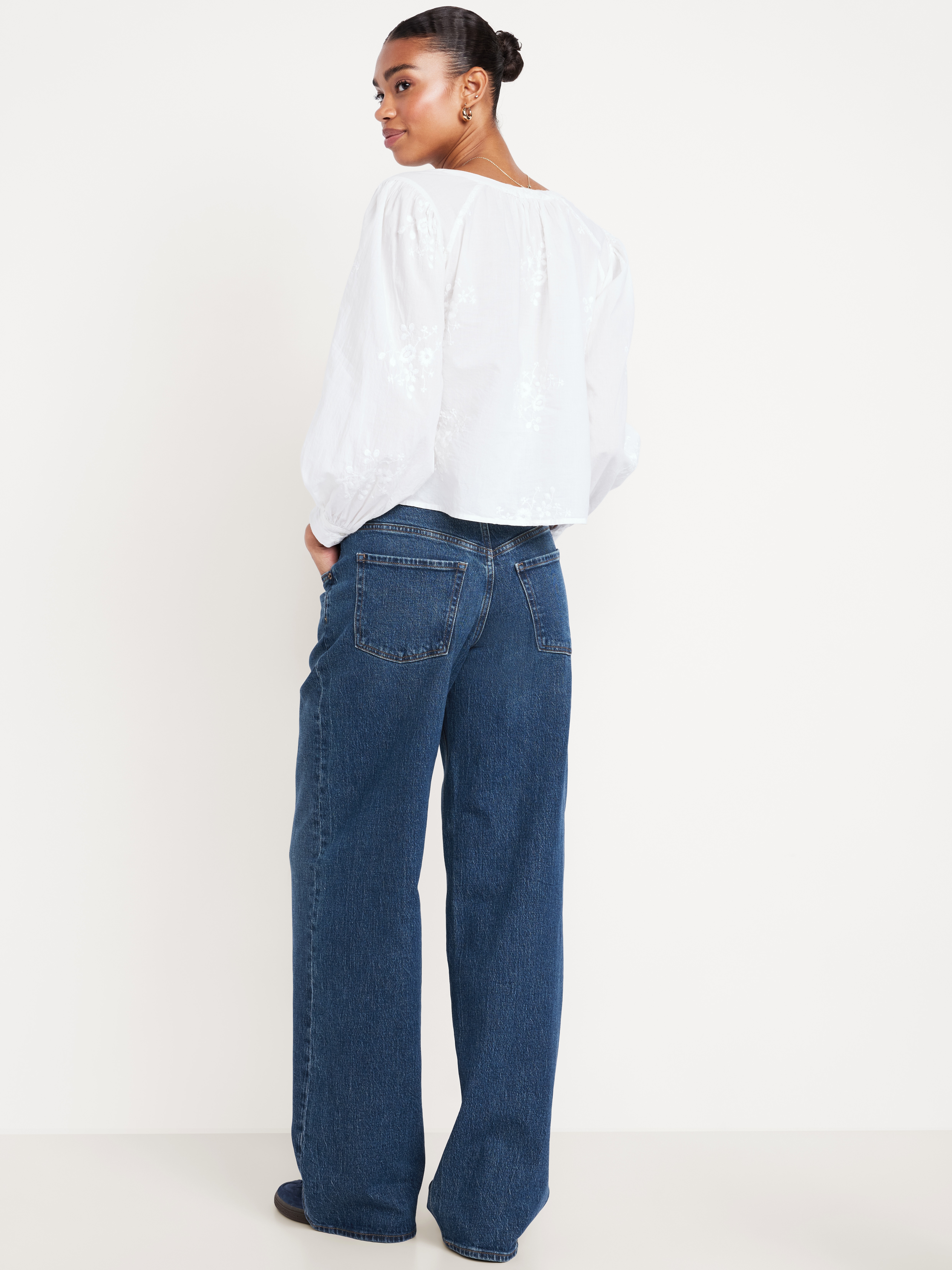 Mid-Rise Slouchy Wide-Leg Jeans - Dark Wash - 3