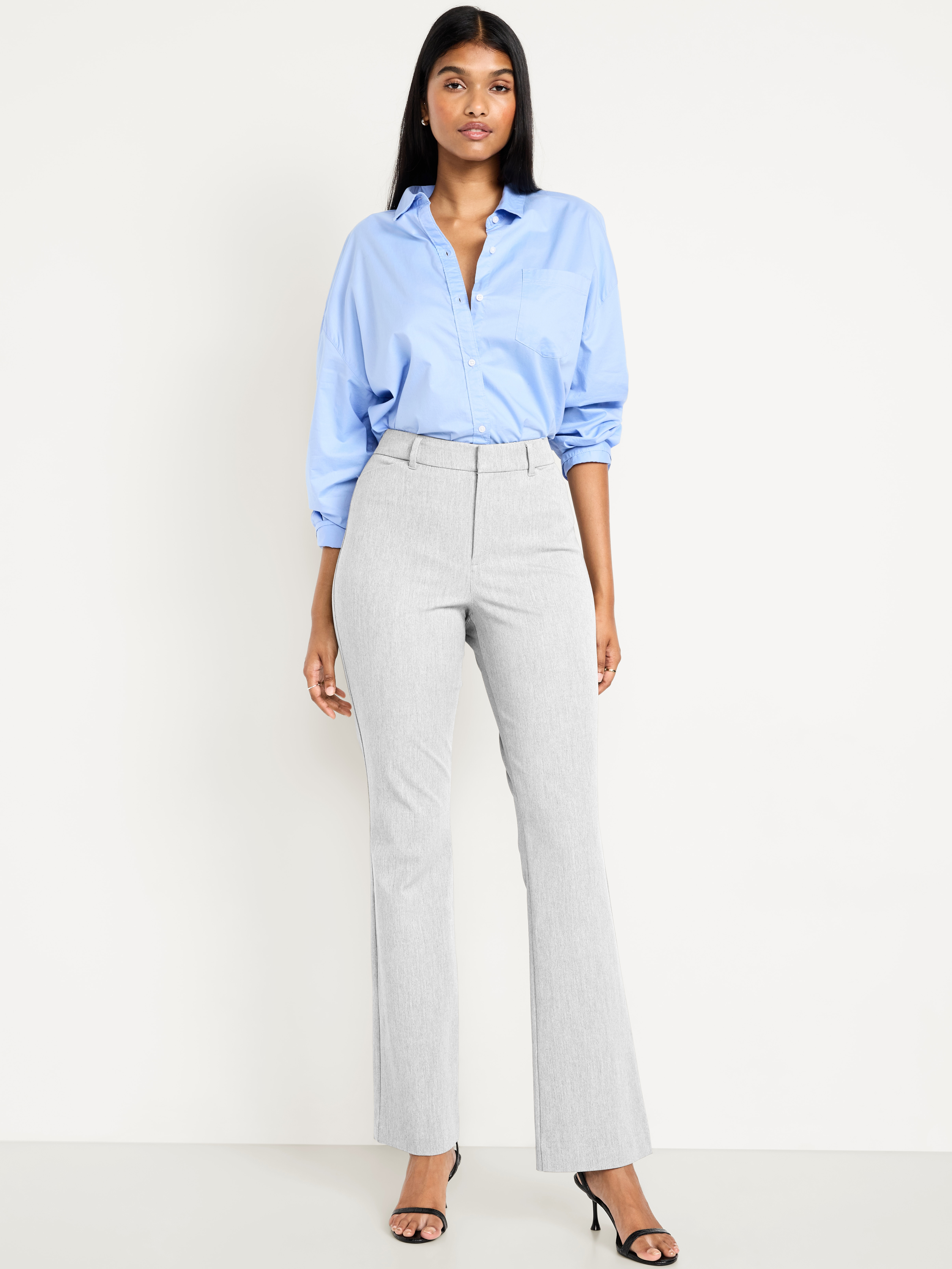 High-Waisted Pixie Flare Pants - Light Heather Gray - 5