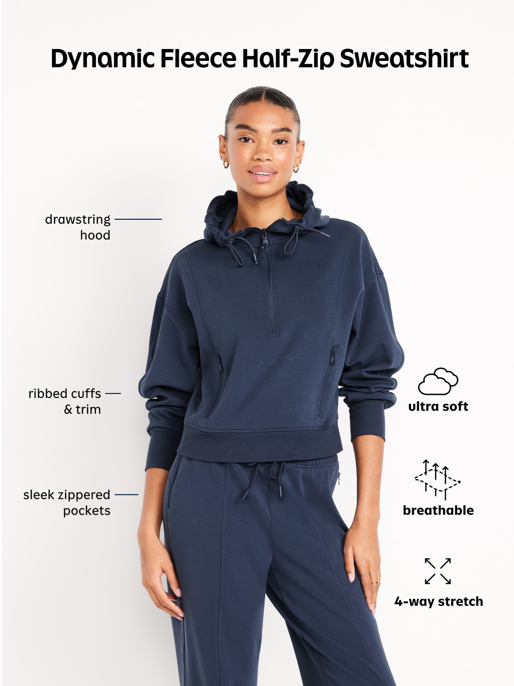 Dynamic Fleece Half-Zip Hoodie Sweatshirt - Dusk Navy - 7