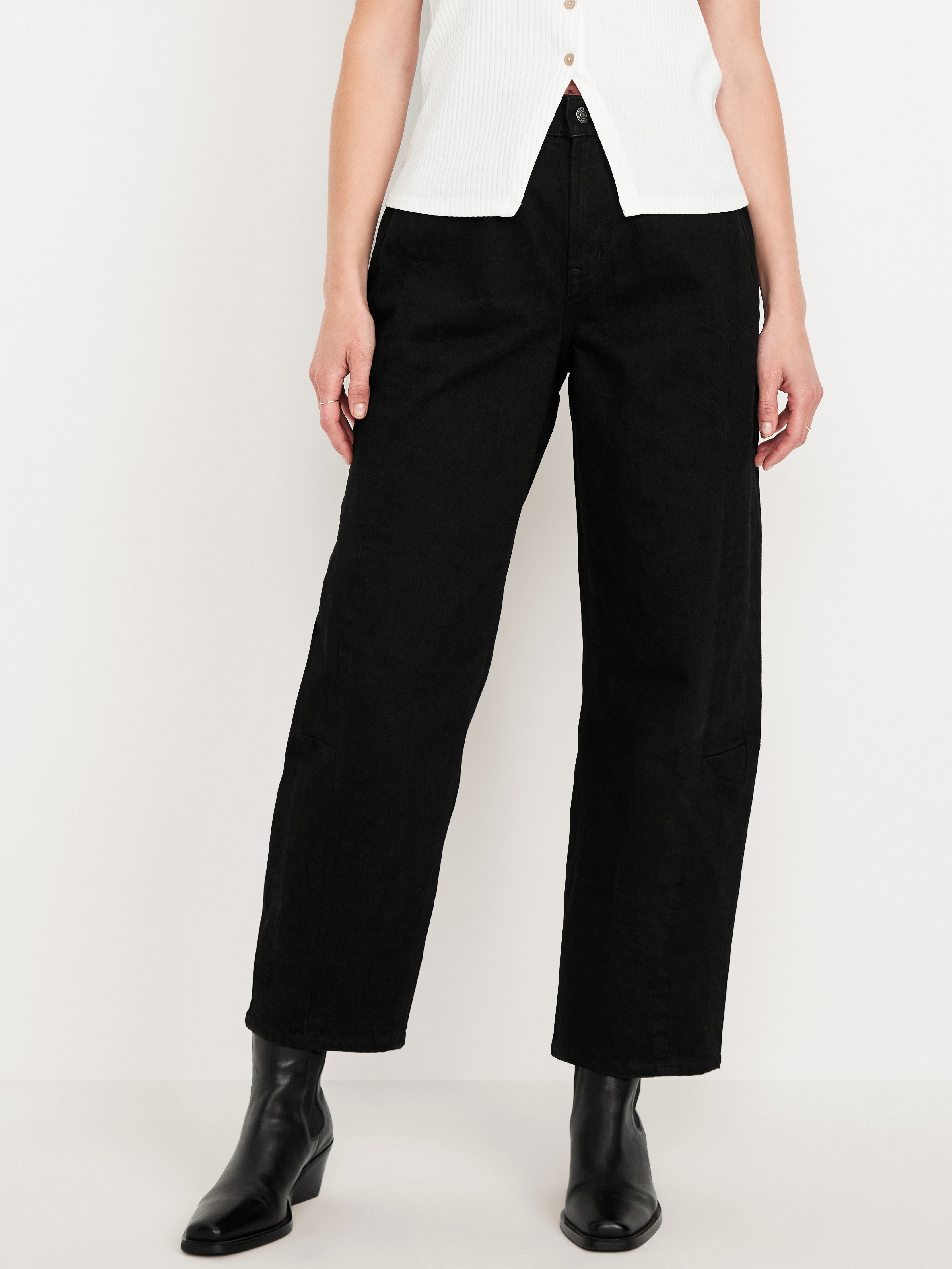 High-Waisted Baggy Barrel Ankle Jeans - Black Wash - 2