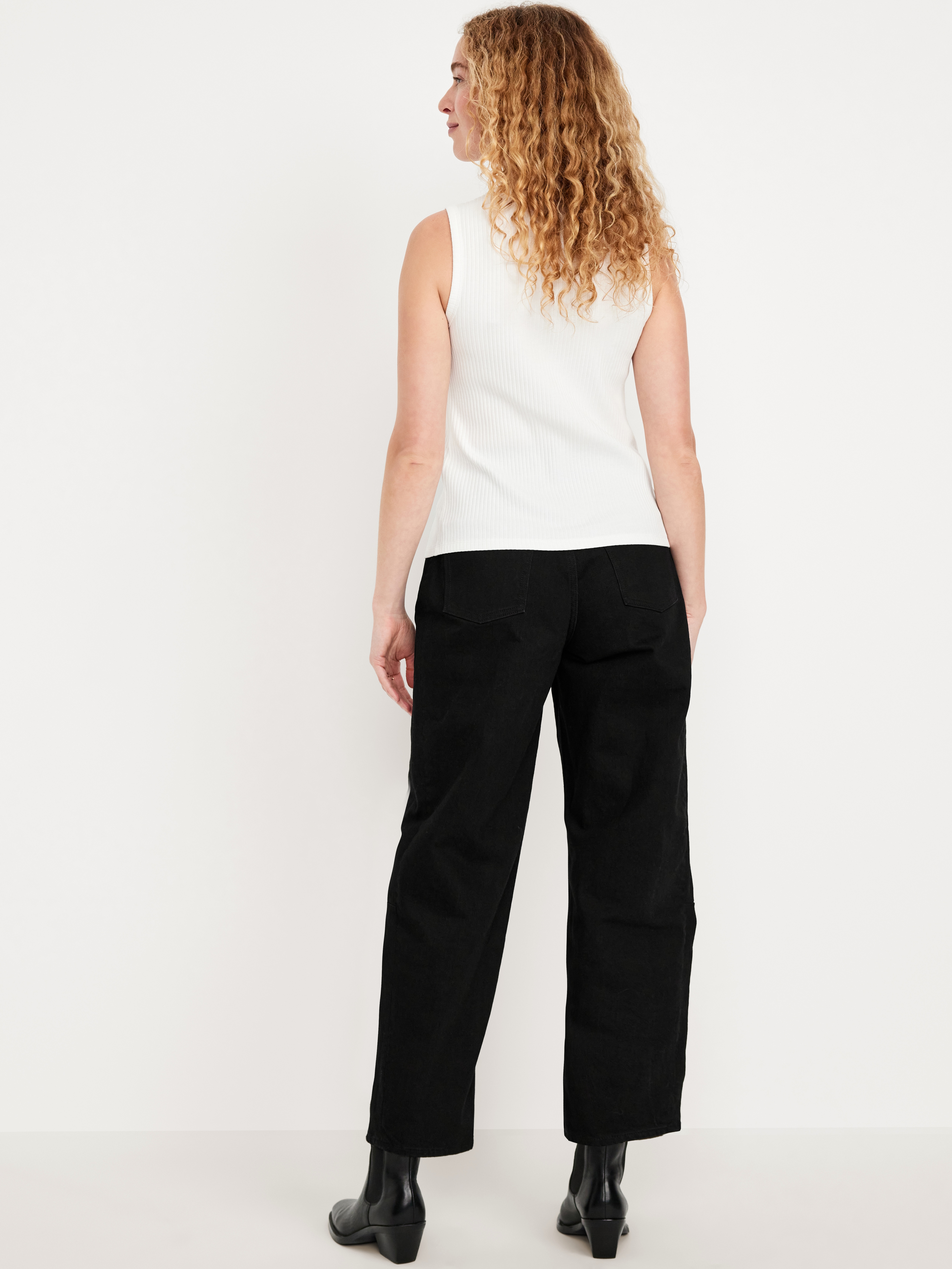 High-Waisted Baggy Barrel Ankle Jeans - Black Wash - 3