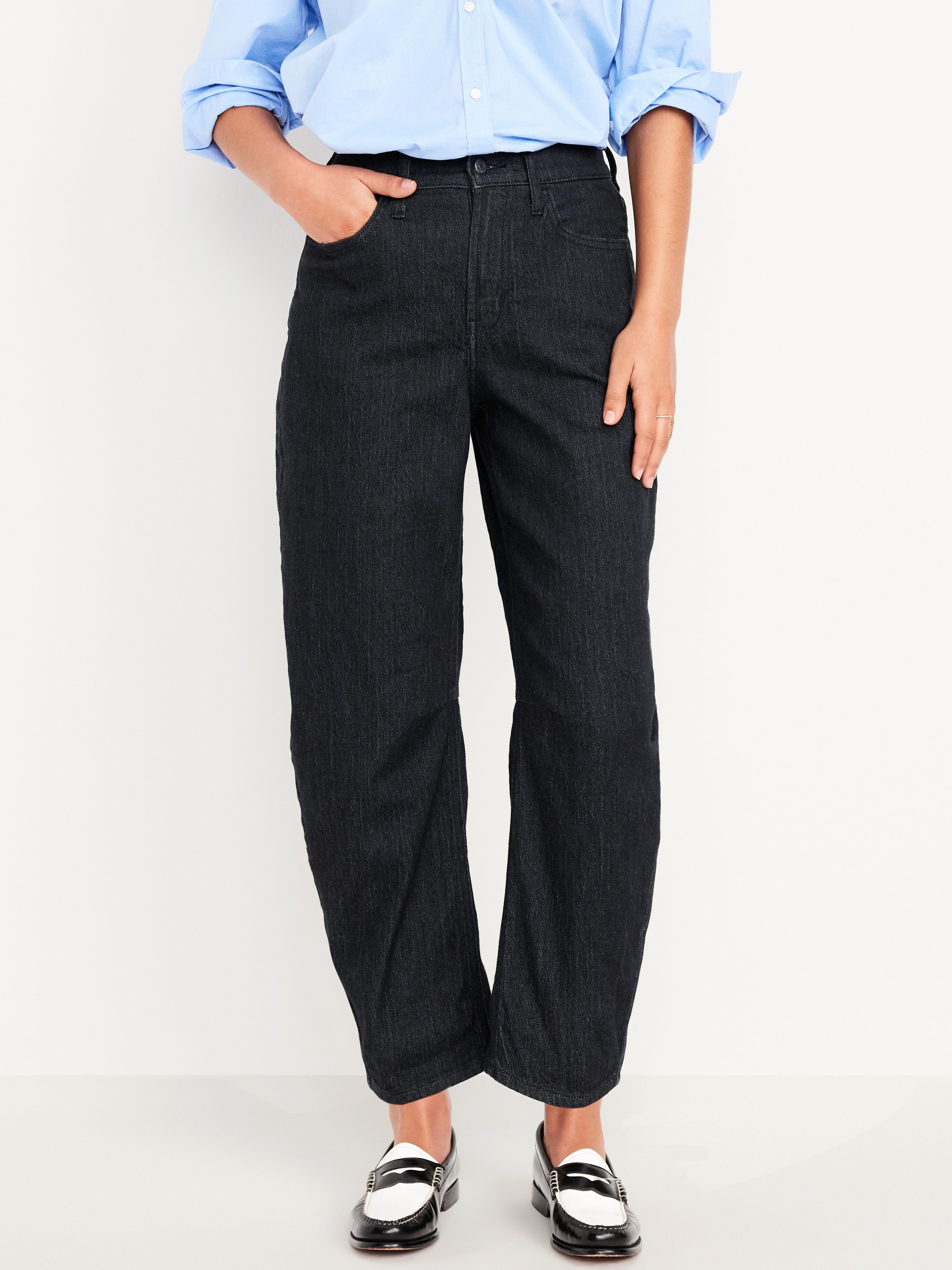 High-Waisted Wow Barrel-Leg Ankle Jeans - Washed Black - 2
