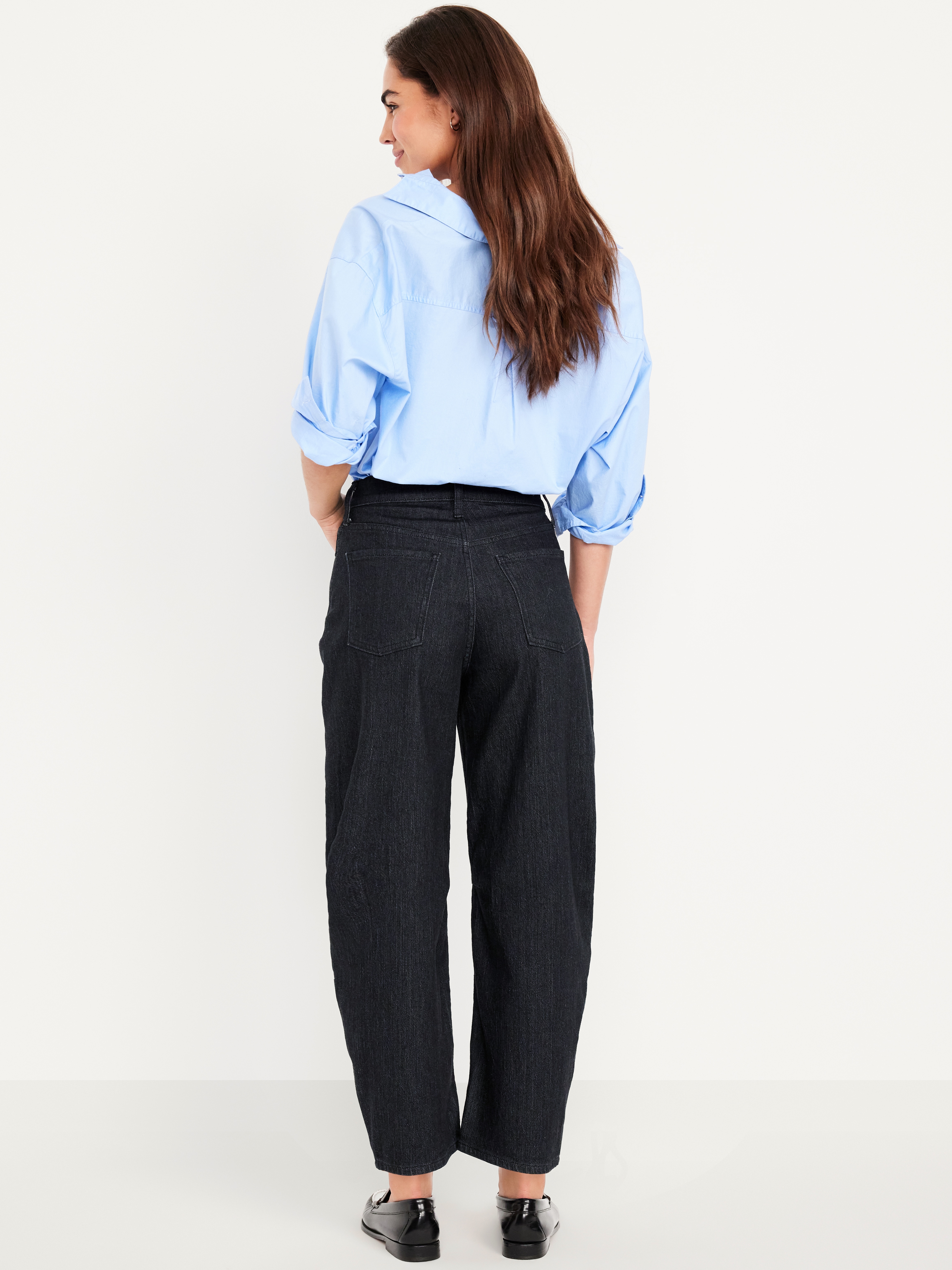 High-Waisted Wow Barrel-Leg Ankle Jeans - Washed Black - 3