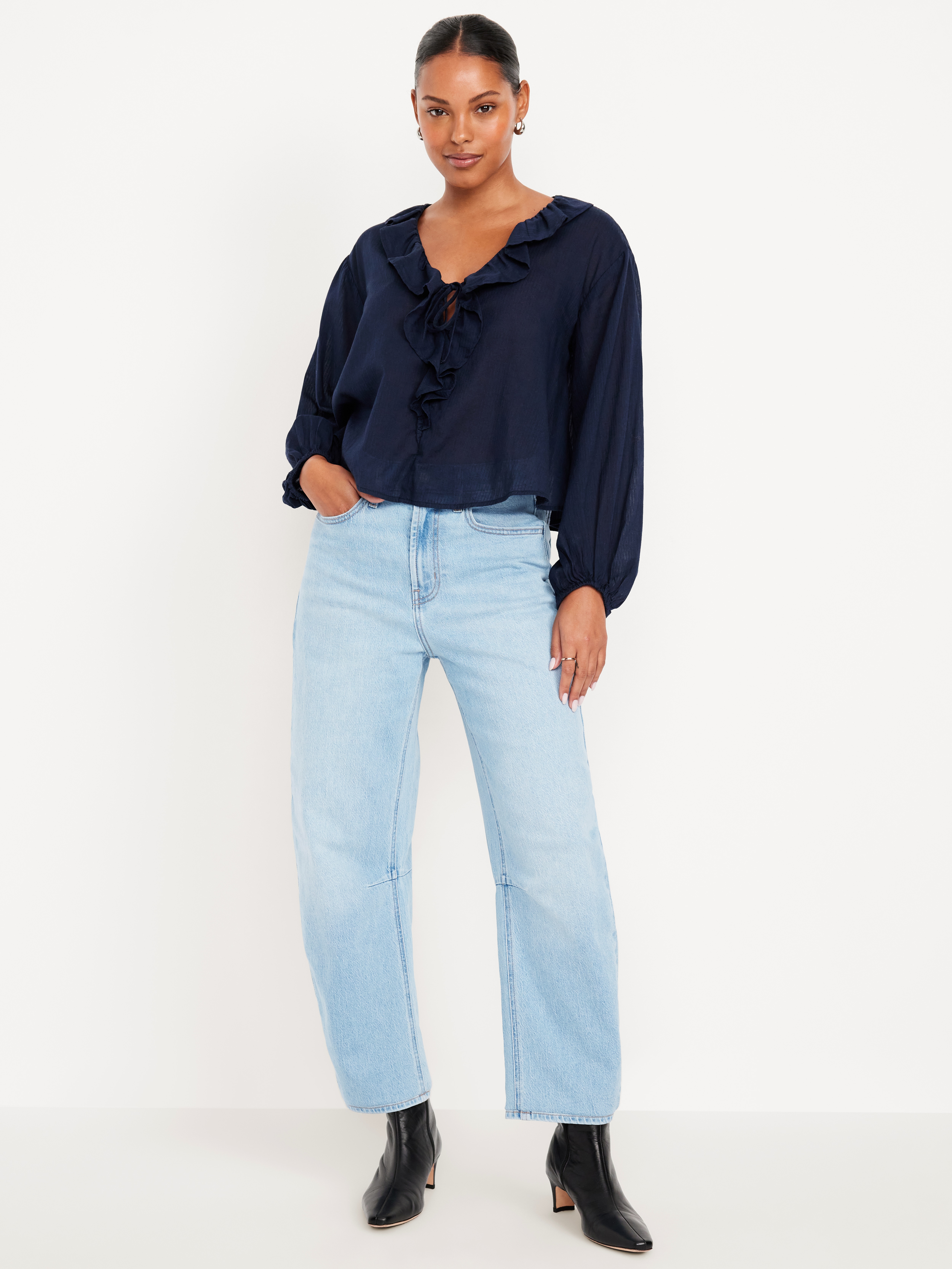 High-Waisted Wow Barrel-Leg Ankle Jeans - Summer - 1