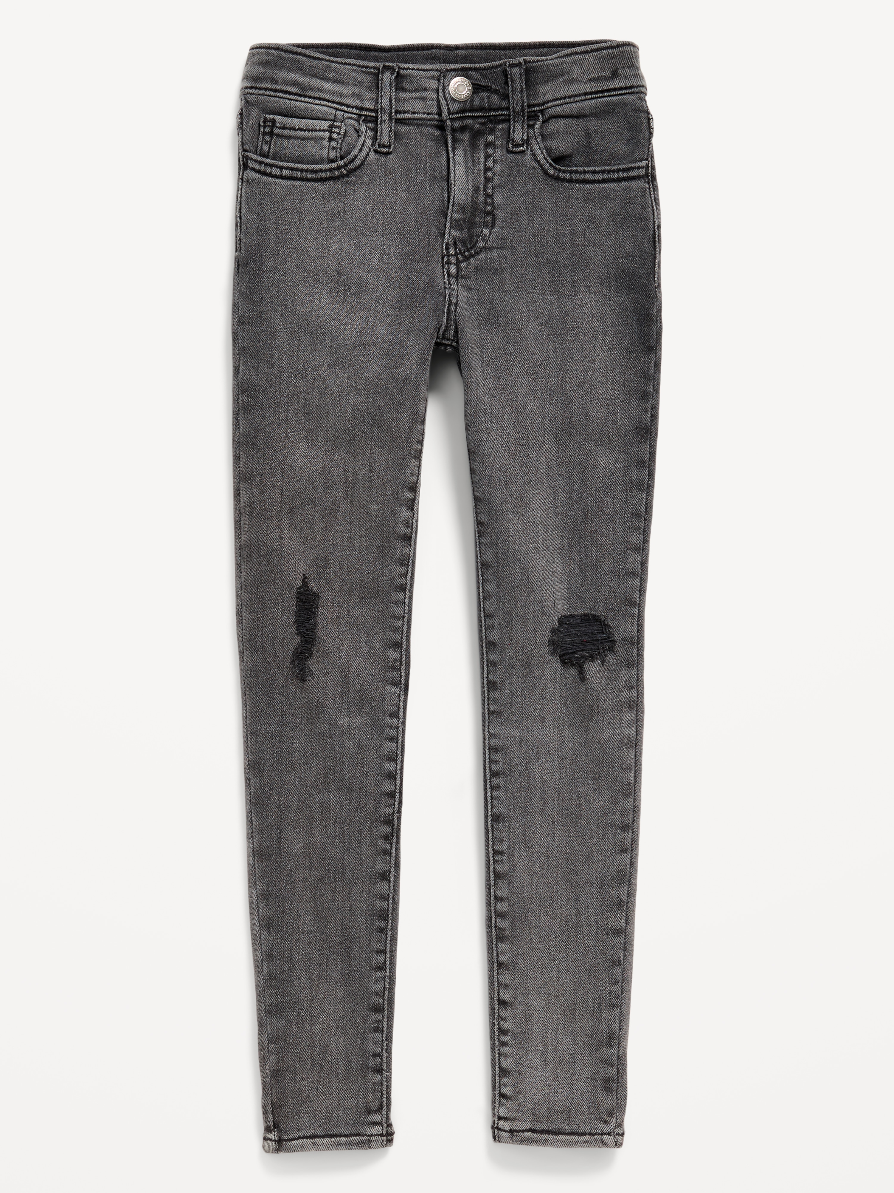 High-Waisted Rockstar 360° Stretch Jeggings for Girls - Washed Black Destroy - 4