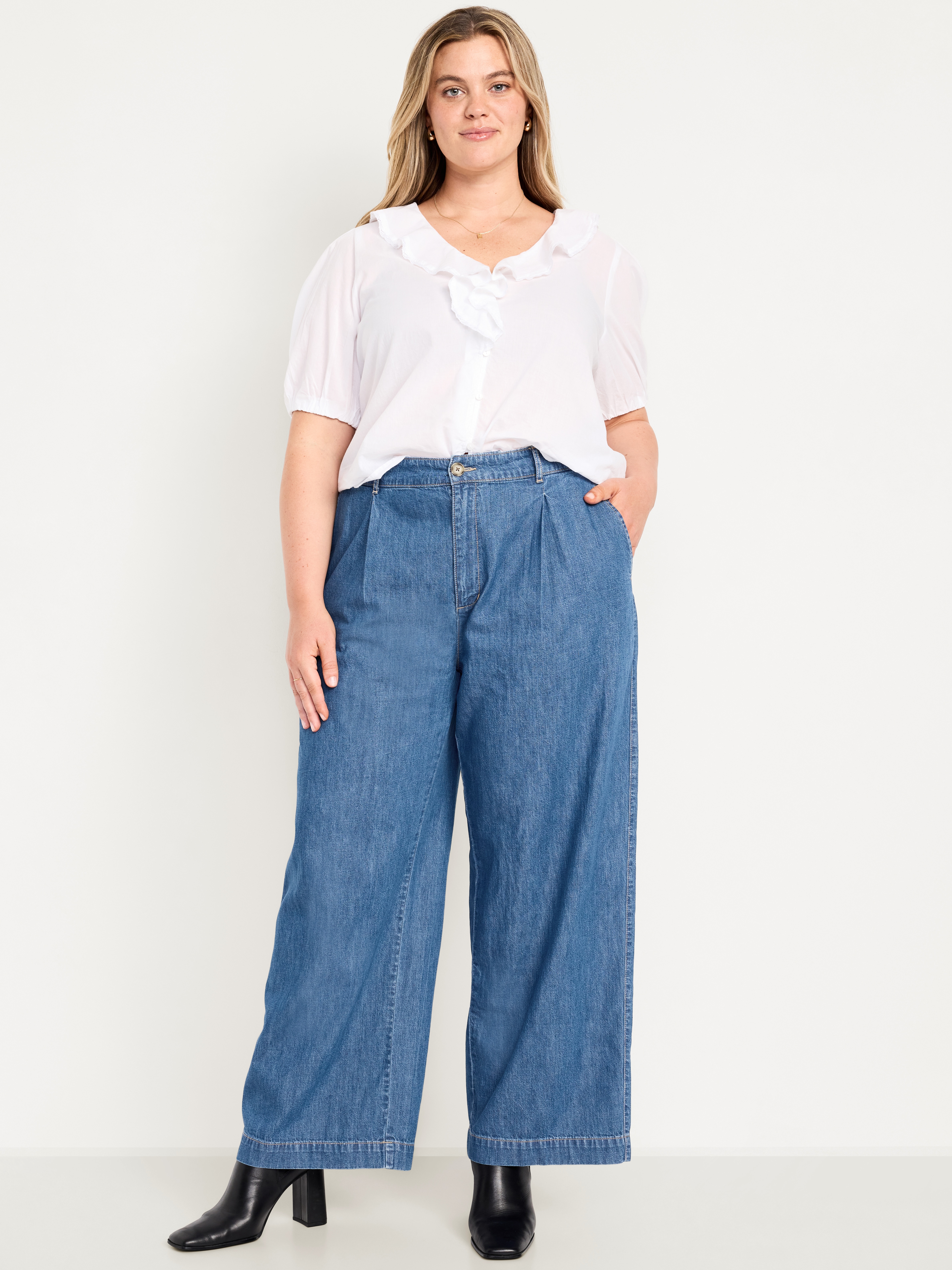 High-Waisted Taylor Trouser Wide-Leg Pants - Medium Wash - 7