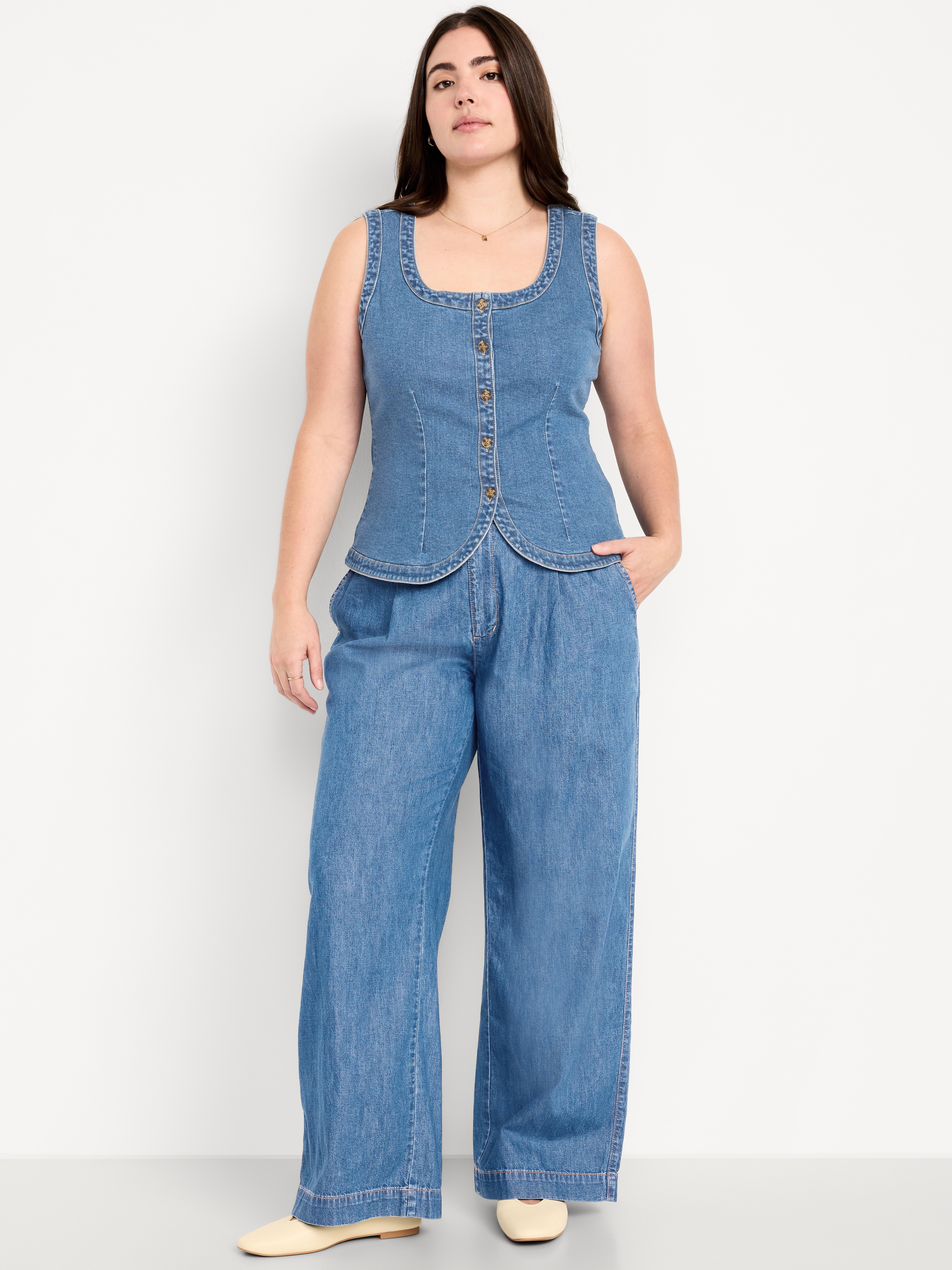 High-Waisted Taylor Trouser Wide-Leg Pants - Medium Wash - 5