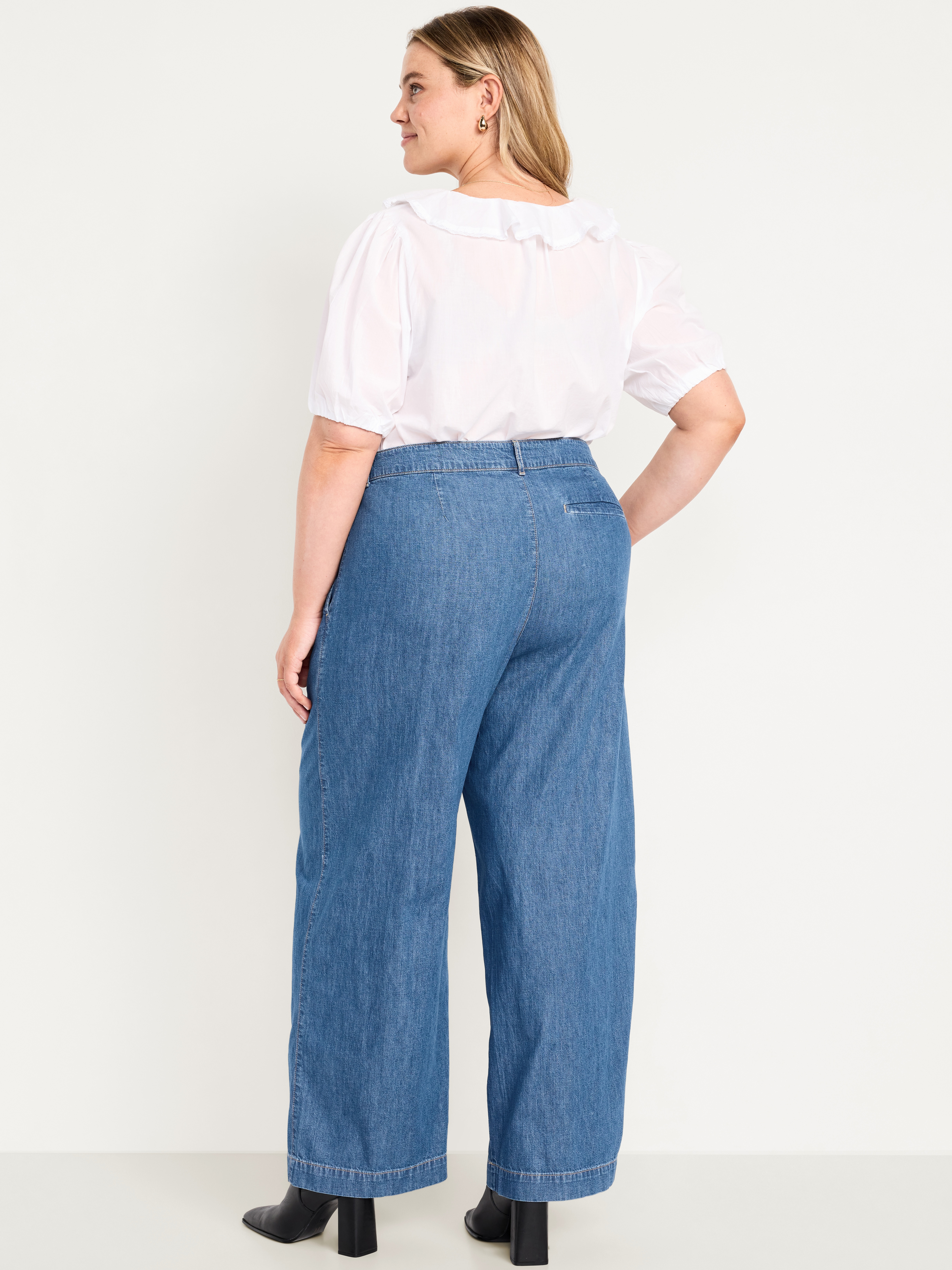 High-Waisted Taylor Trouser Wide-Leg Pants - Medium Wash - 8