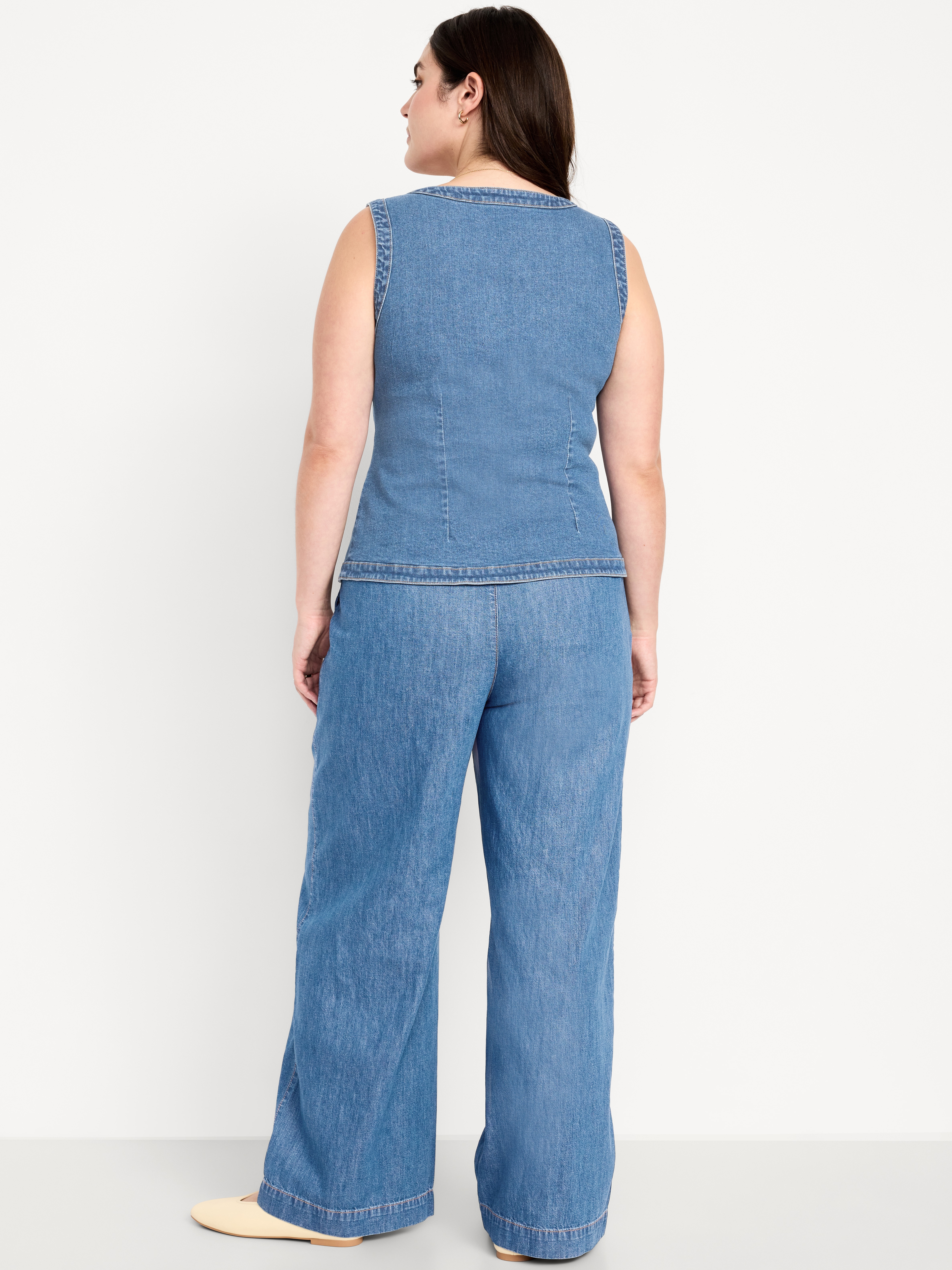 High-Waisted Taylor Trouser Wide-Leg Pants - Medium Wash - 6
