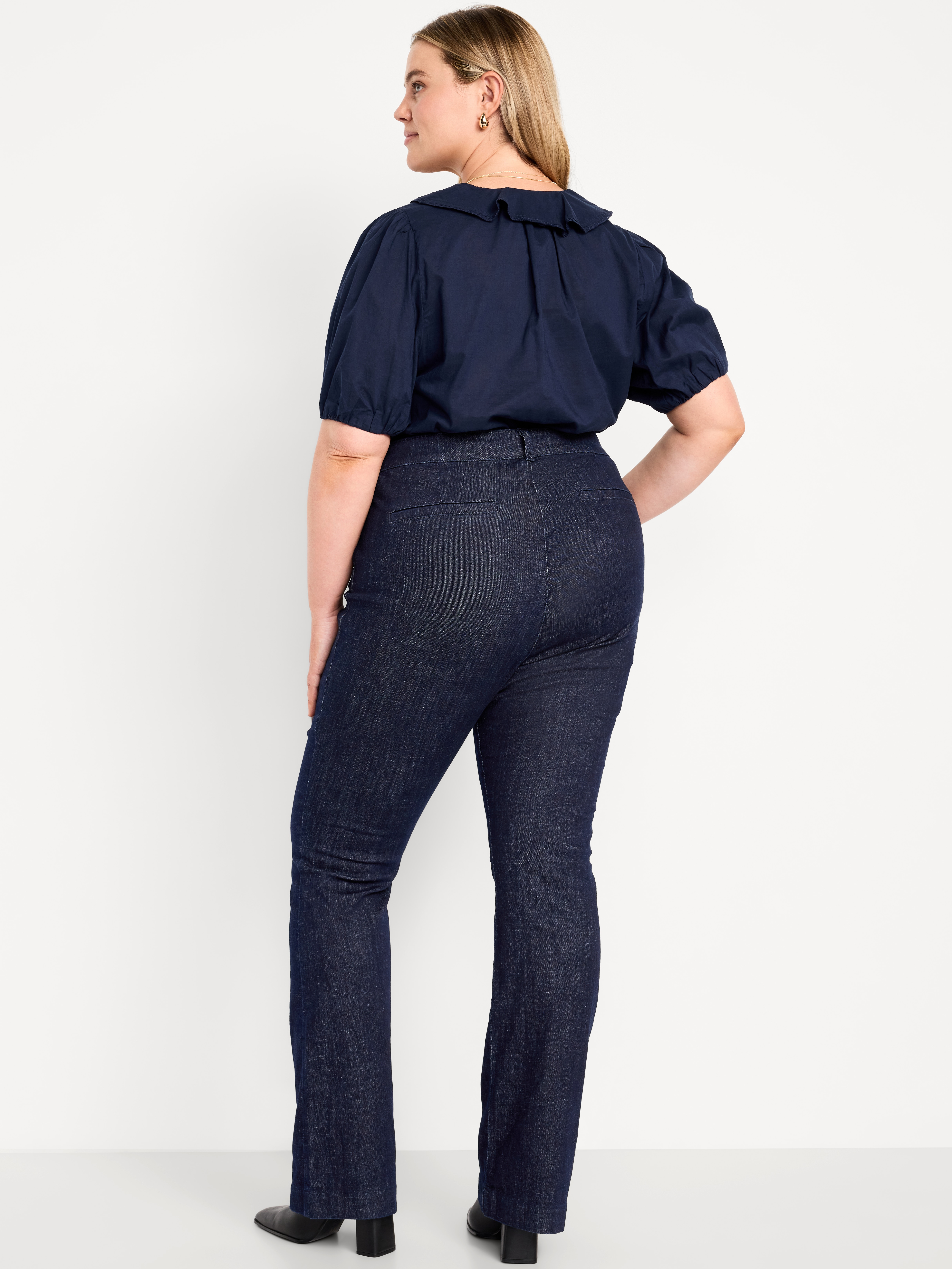 High-Waisted Pixie Flare Pants - Dark Wash - 8