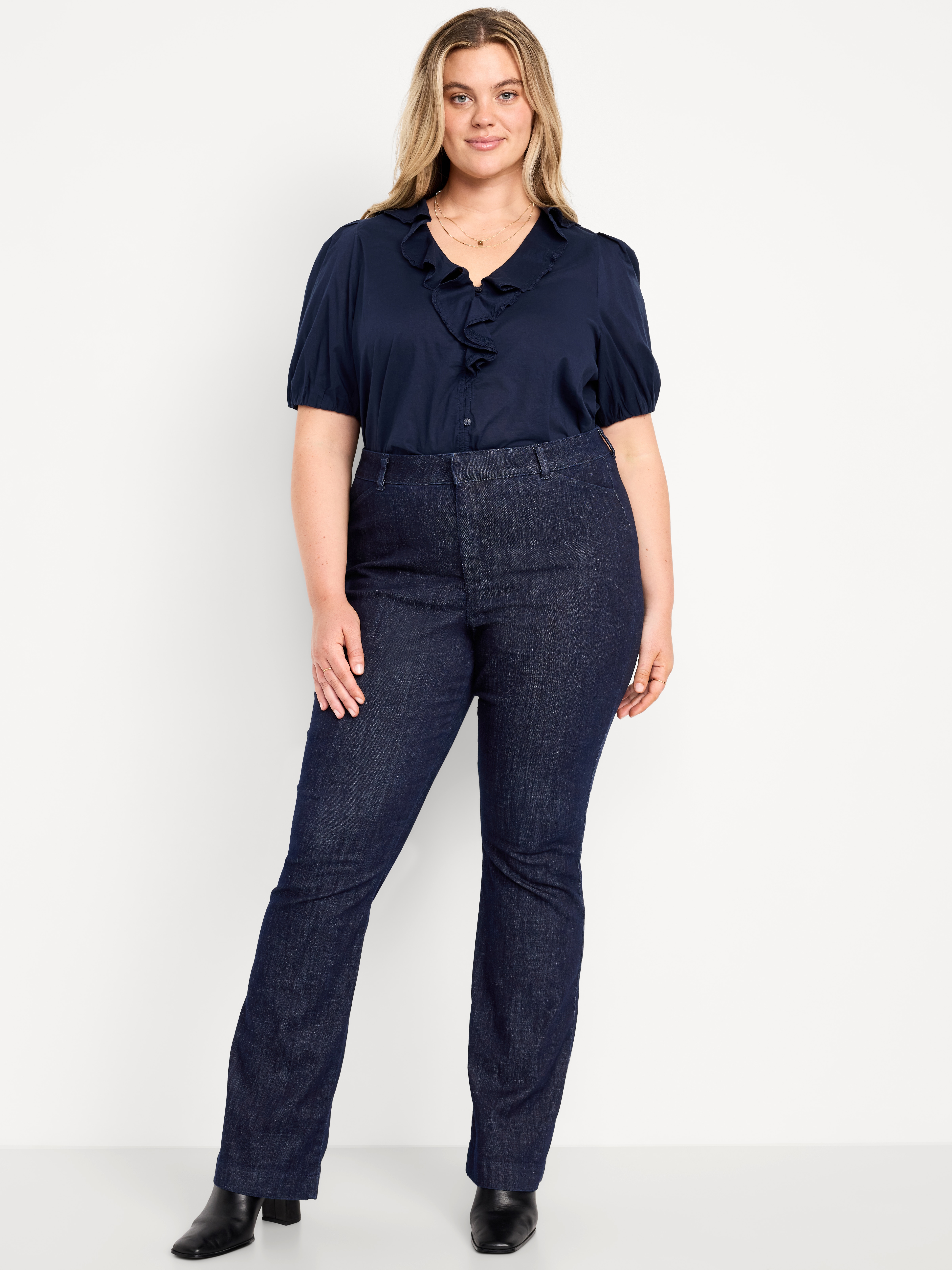 High-Waisted Pixie Flare Pants - Dark Wash - 7