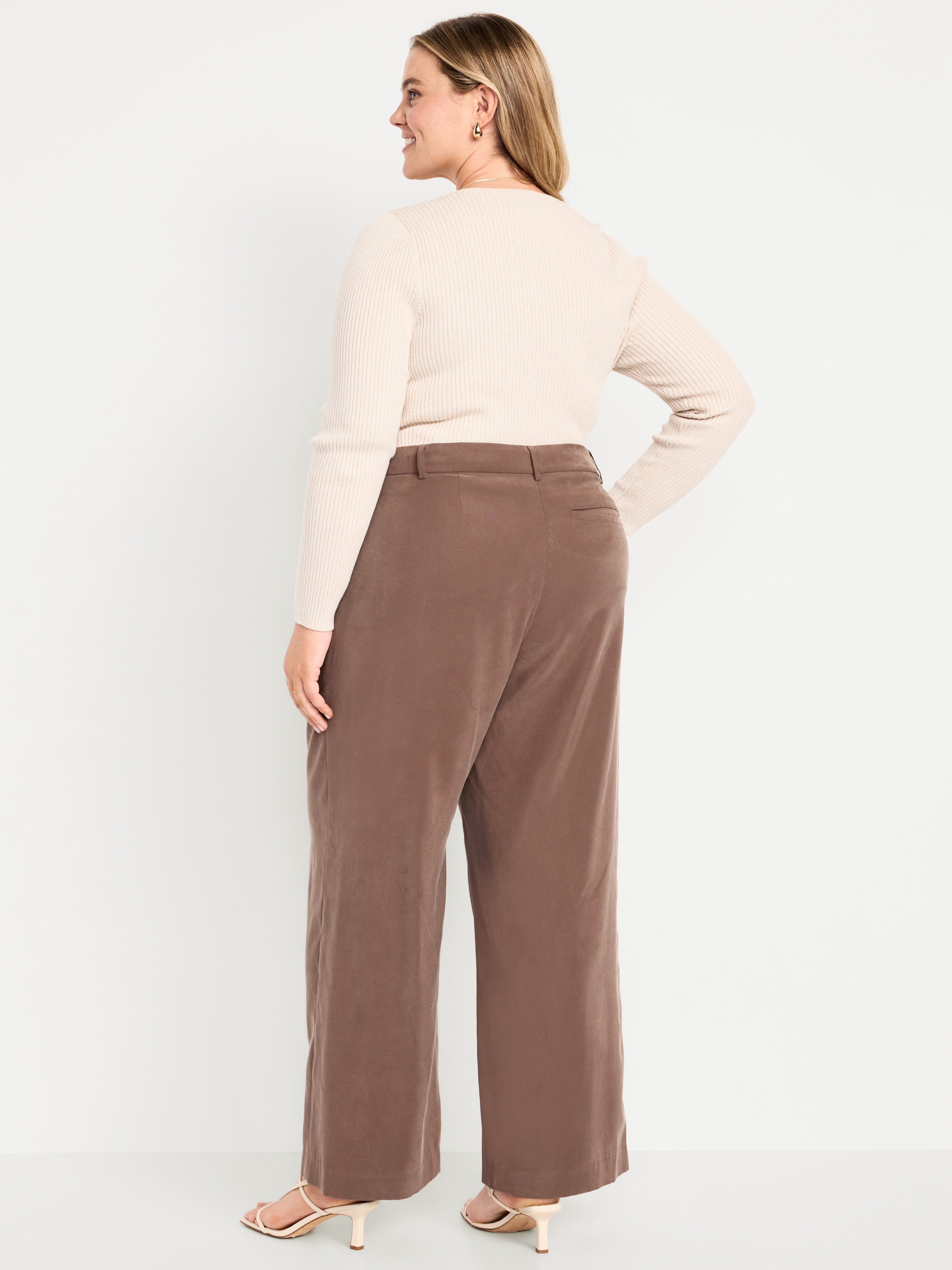 High-Waisted Taylor Trouser Wide-Leg Pants - Peppercorn - 8