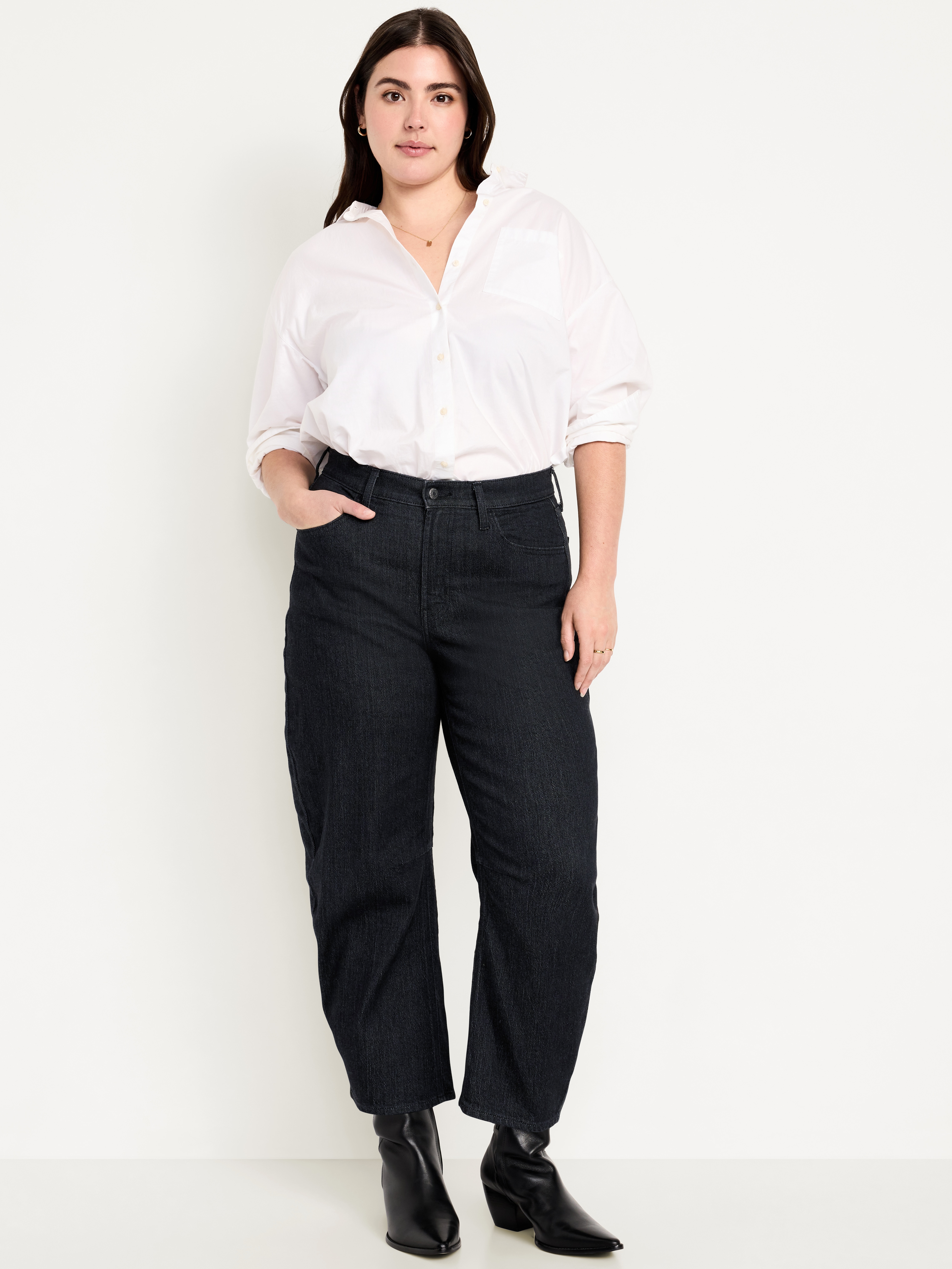 High-Waisted Wow Barrel-Leg Ankle Jeans - Washed Black - 6