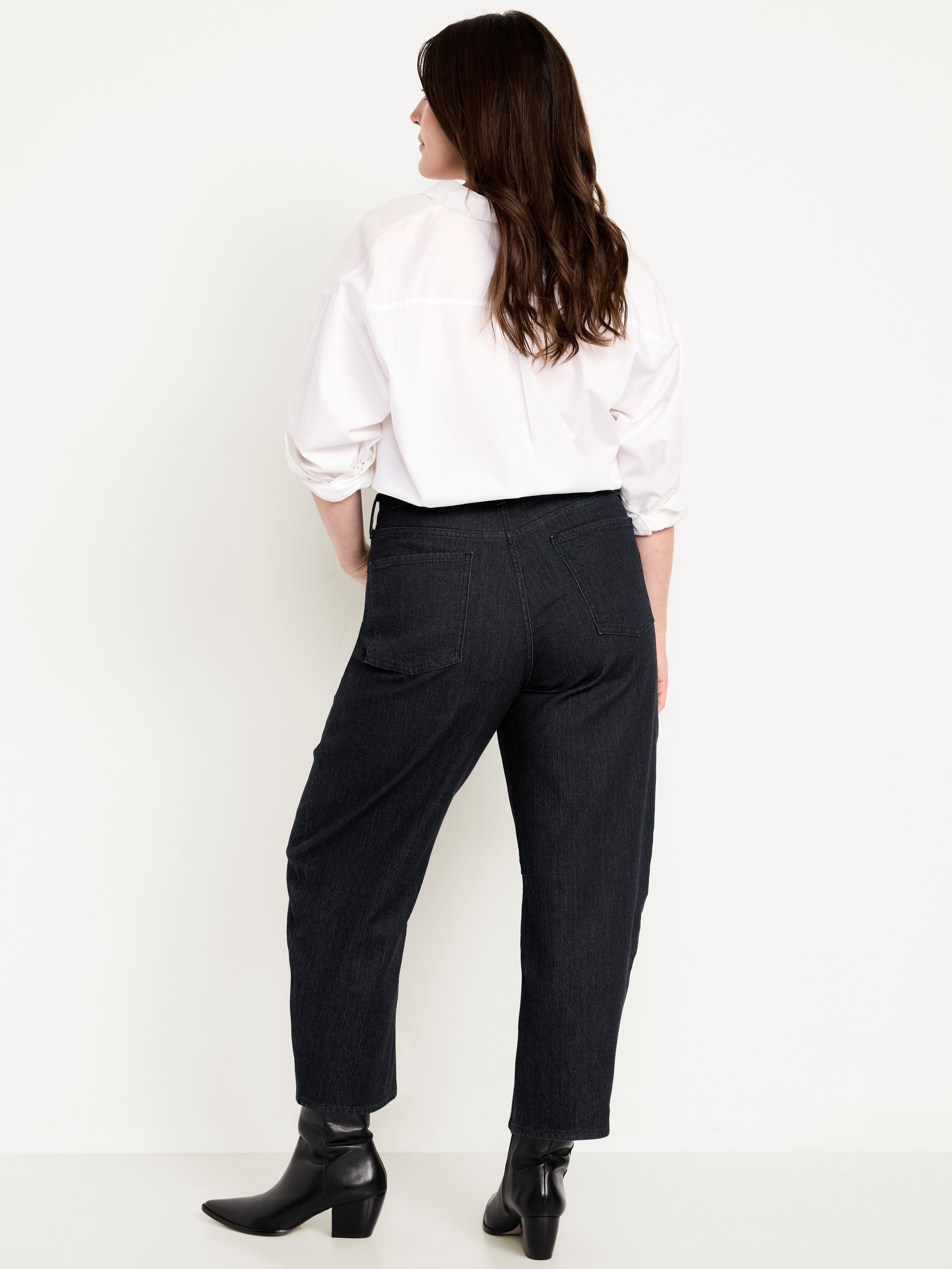High-Waisted Wow Barrel-Leg Ankle Jeans - Washed Black - 7