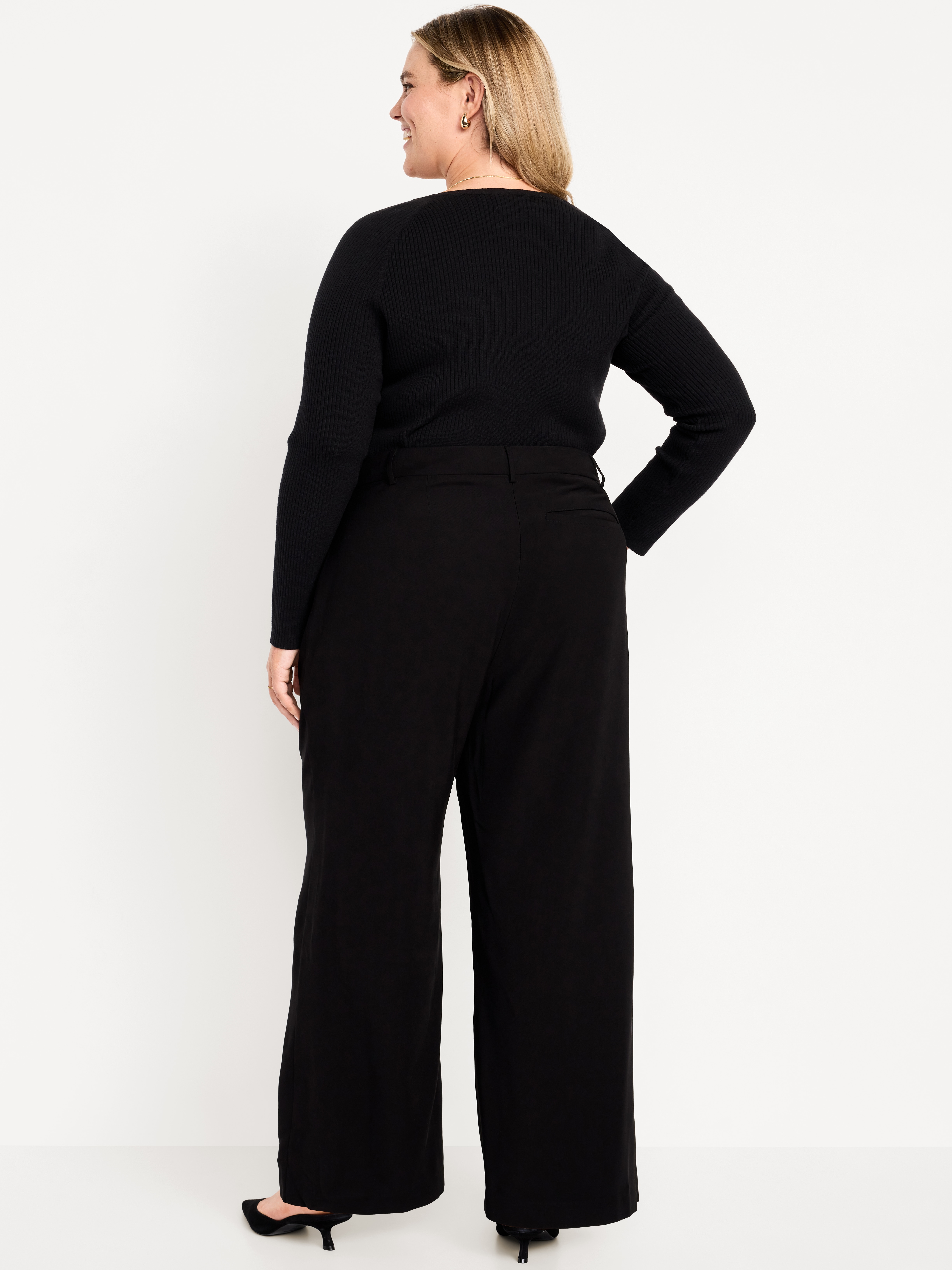 High-Waisted Taylor Trouser Wide-Leg Pants - Black Jack - 7