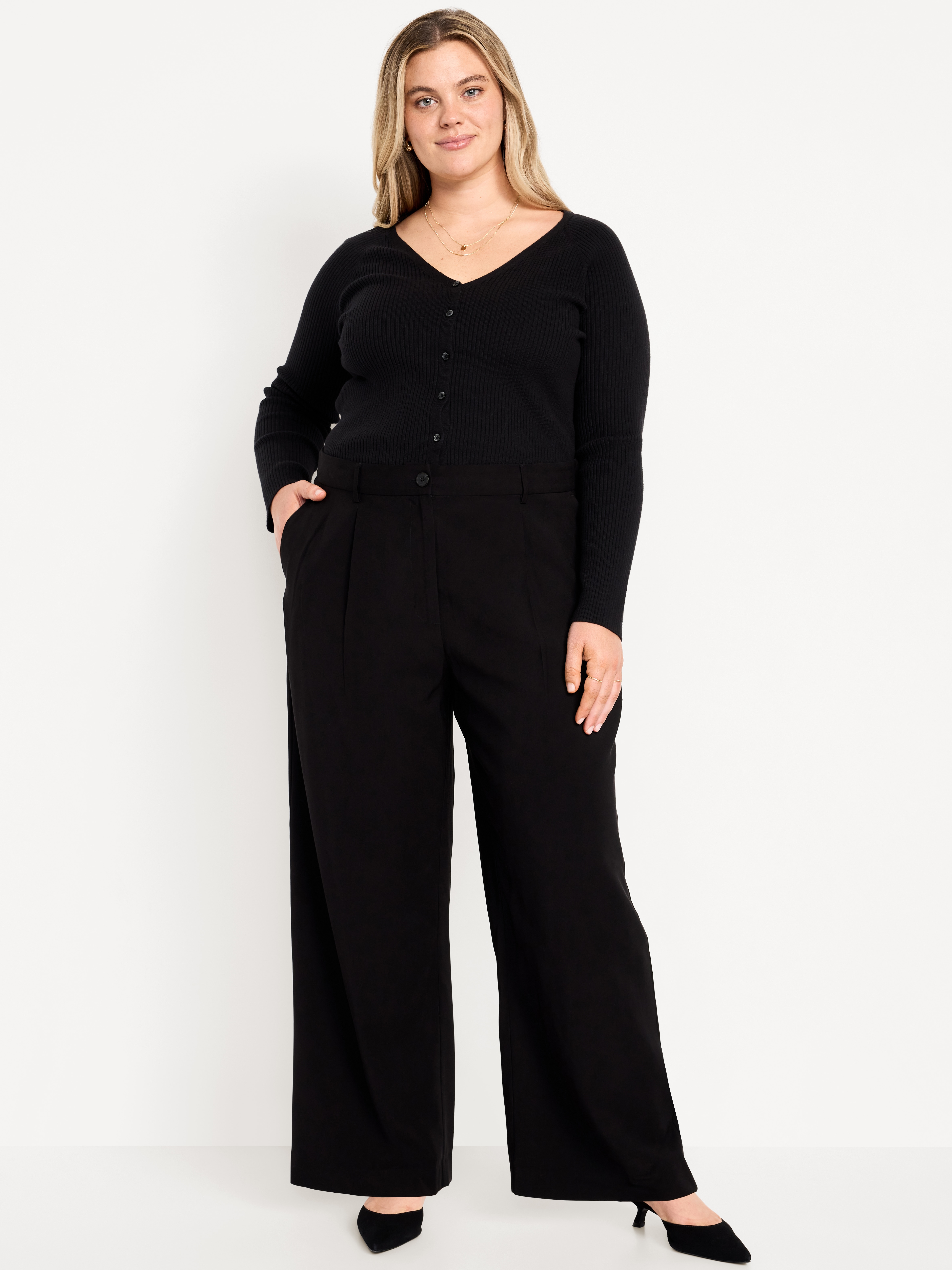 High-Waisted Taylor Trouser Wide-Leg Pants - Black Jack - 6