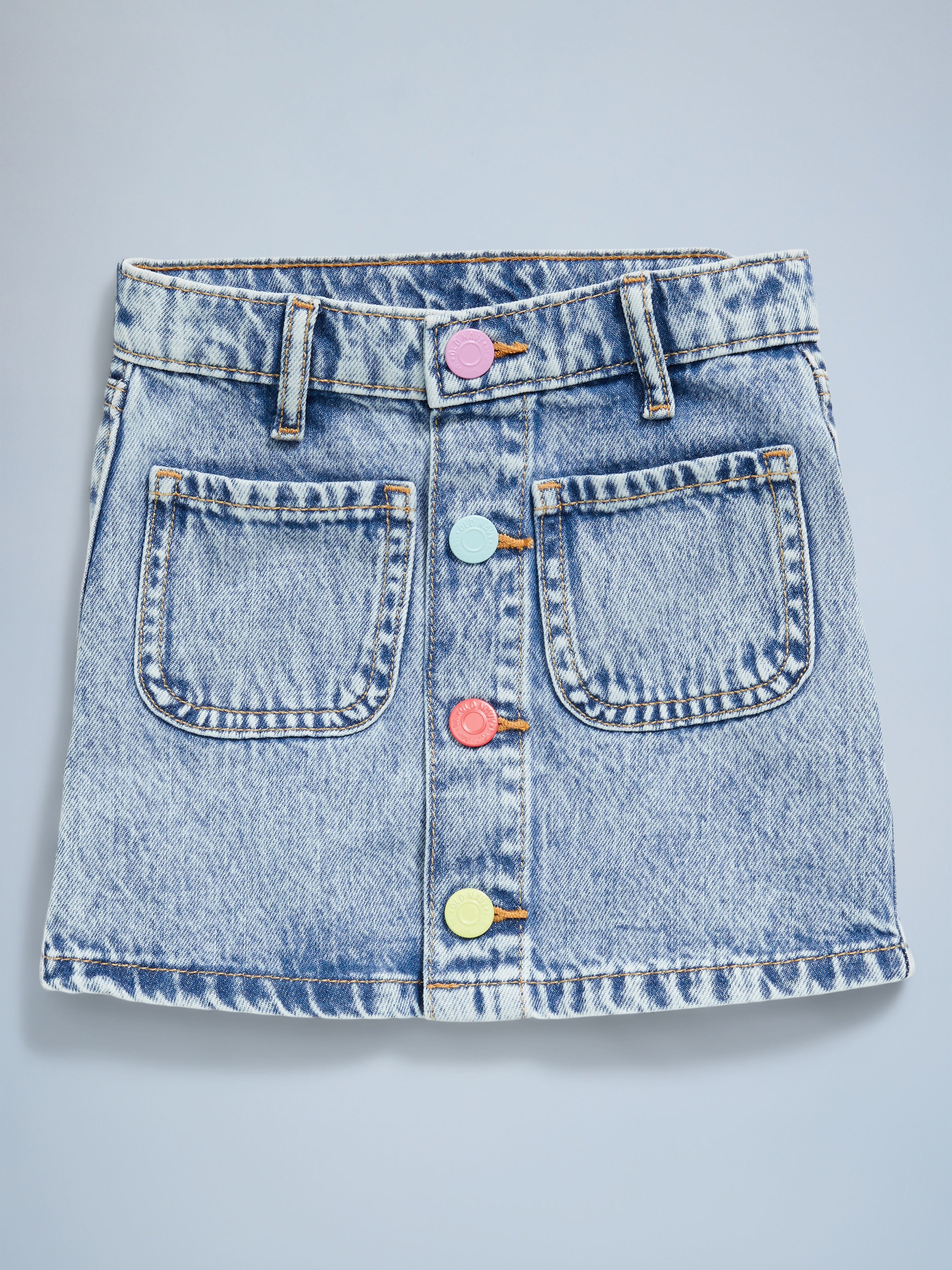 High-Waisted Button-Front Jean Skirt for Toddler Girls - Light Wash - 2