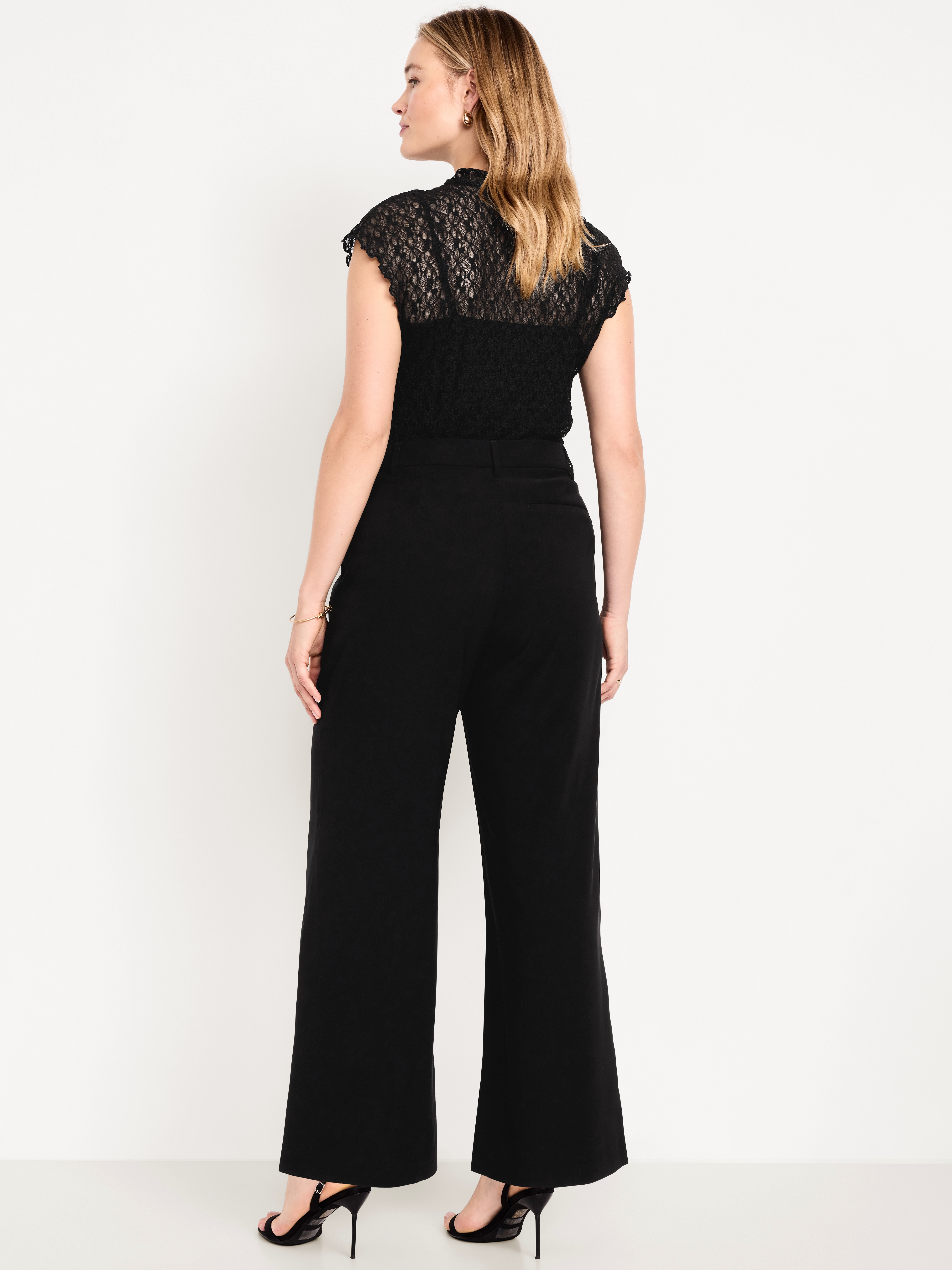 High-Waisted Taylor Trouser Wide-Leg Pants - Black Jack - 5