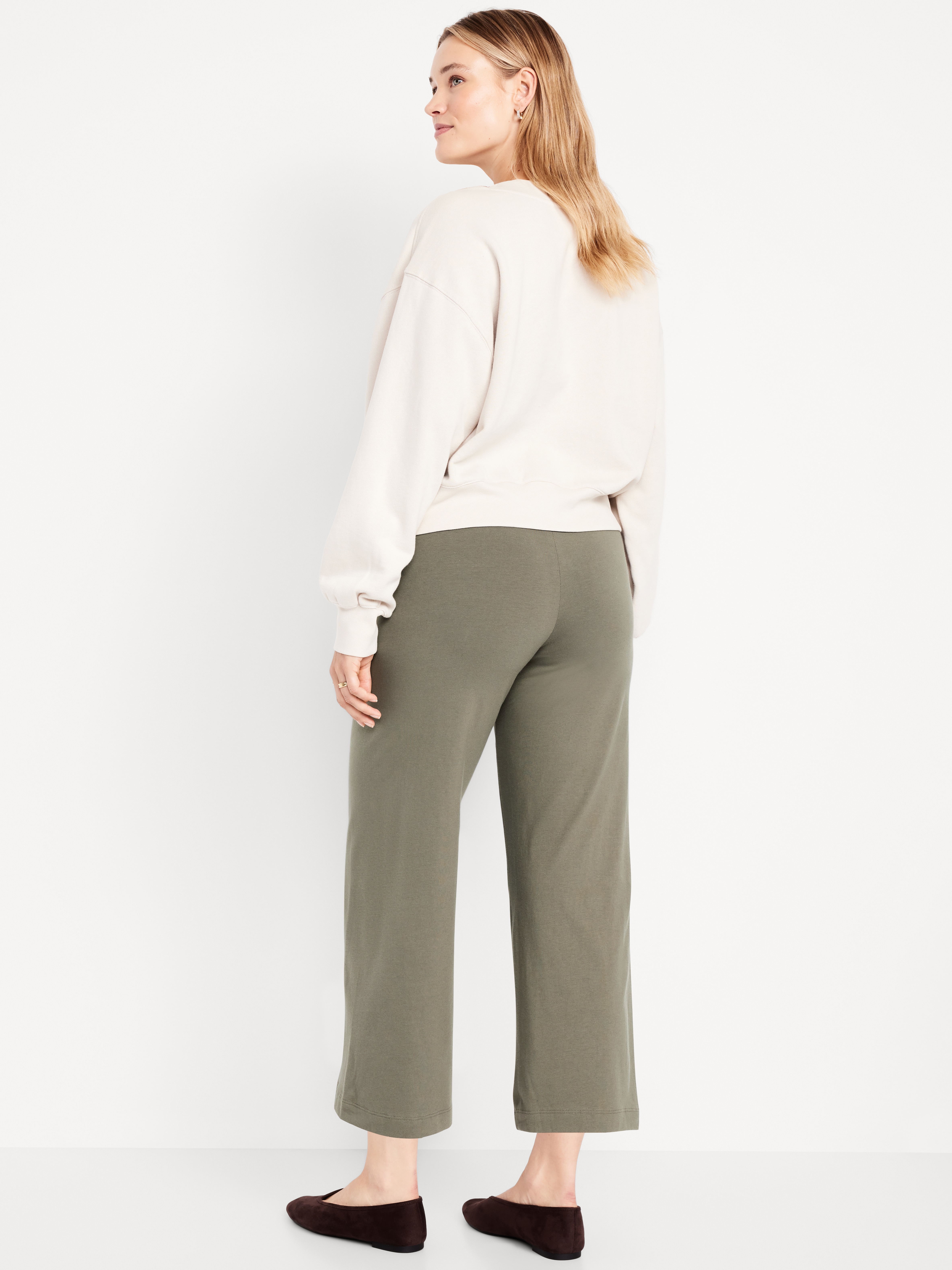 High-Waisted Fashion Wide-Leg Cropped Leggings - Stone Wall - 6
