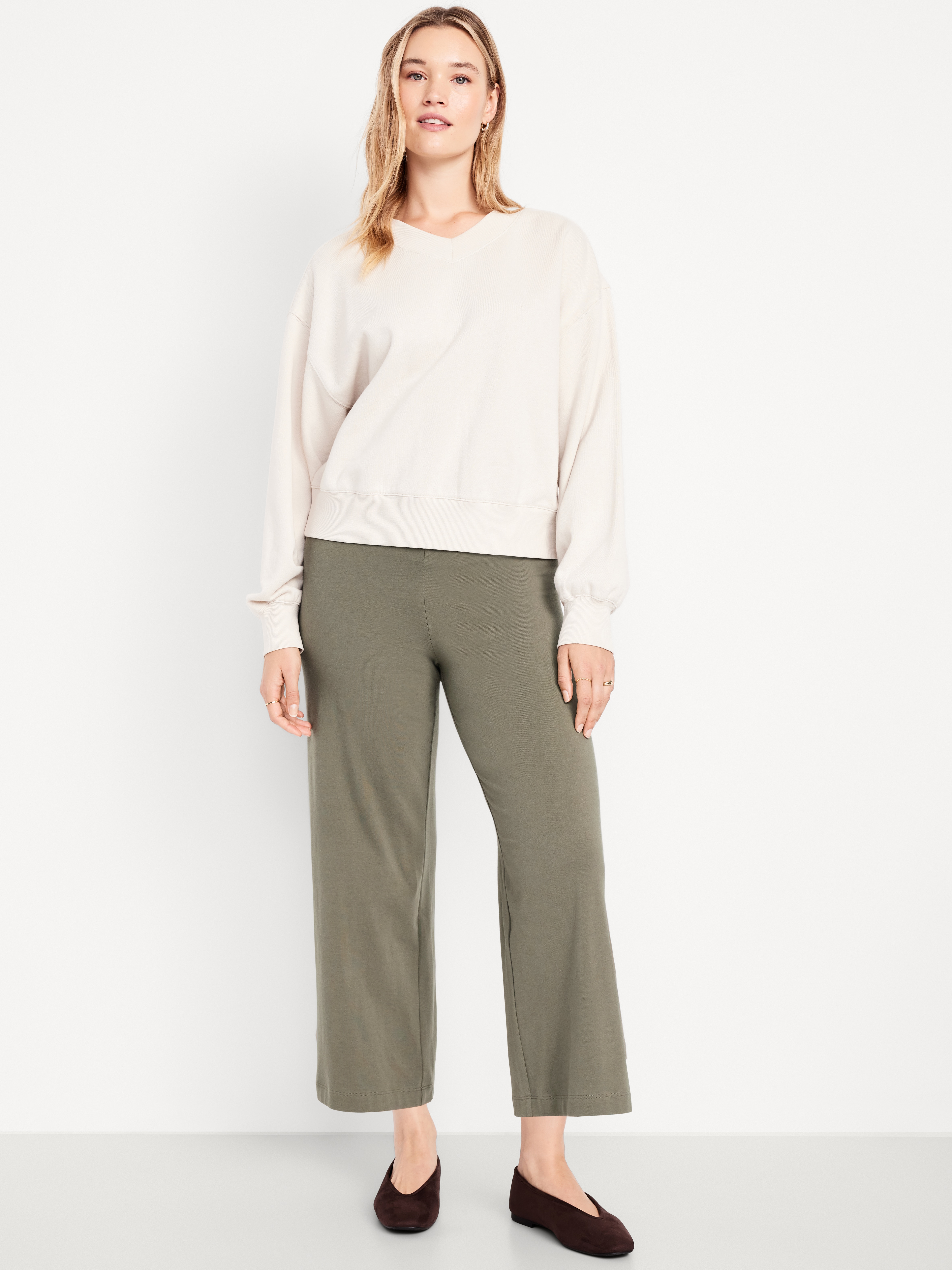 High-Waisted Fashion Wide-Leg Cropped Leggings - Stone Wall - 5