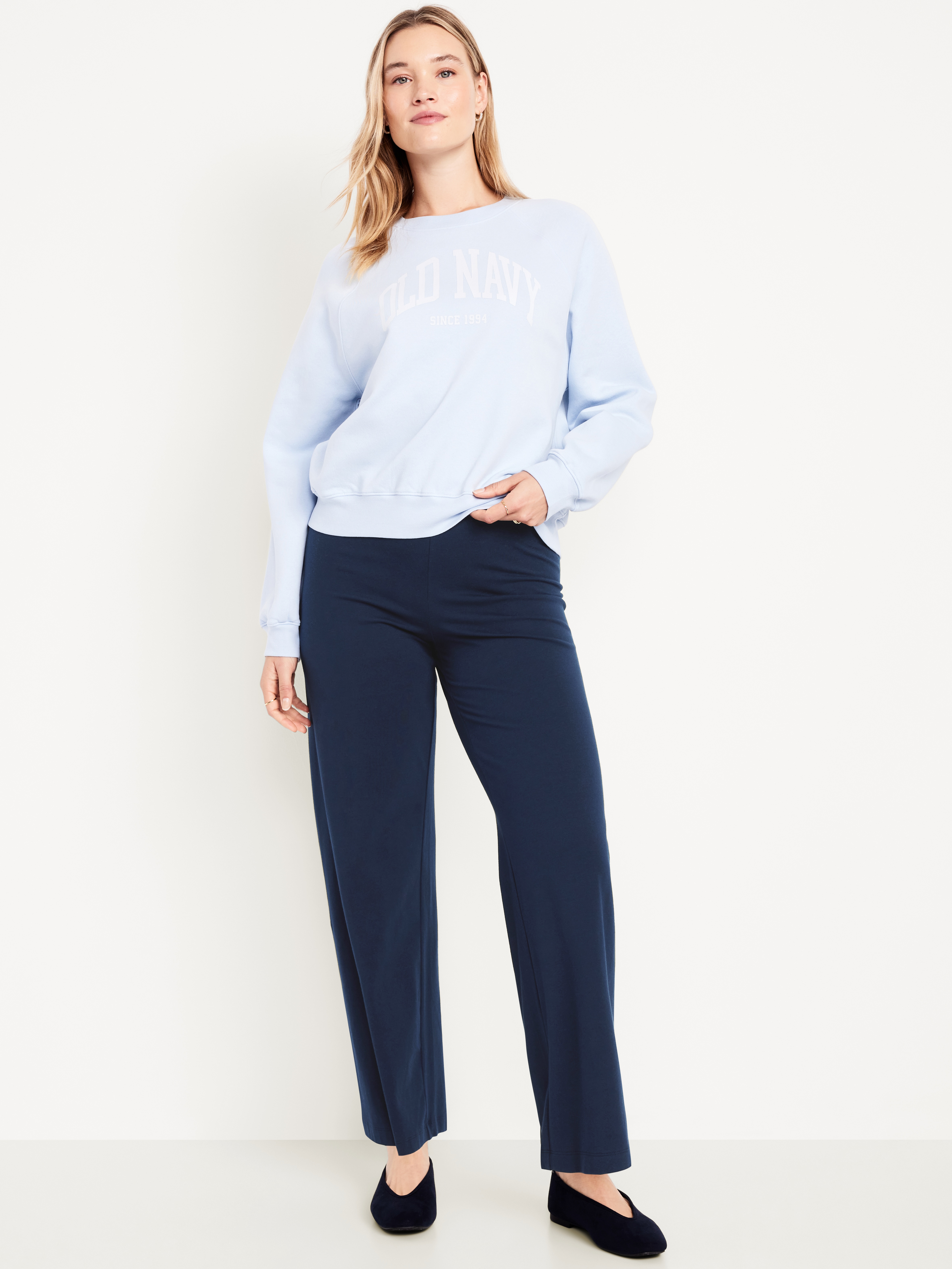 High-Waisted Fashion Wide-Leg Leggings - Navy Blue - 5