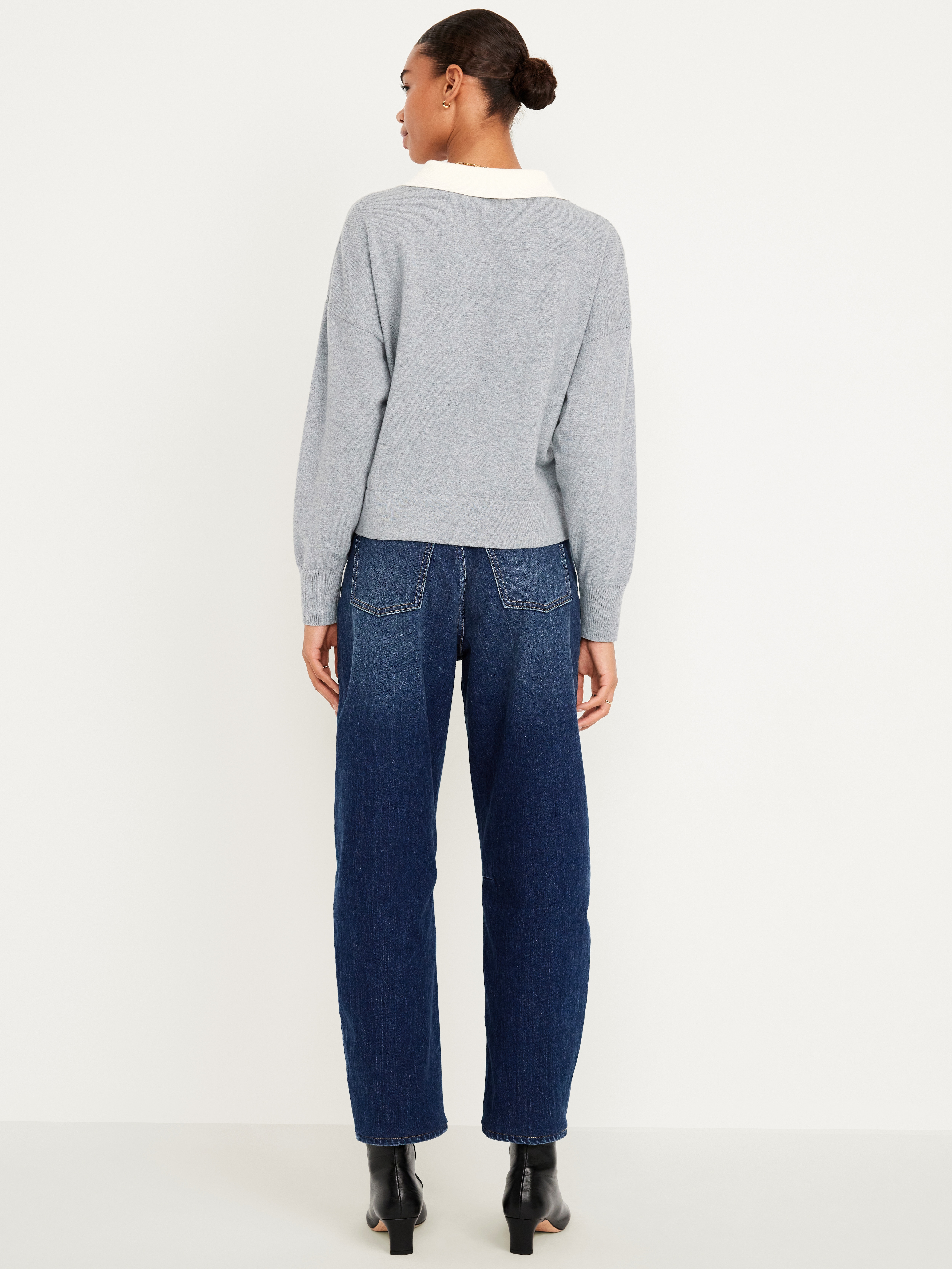 High-Waisted Wow Barrel-Leg Ankle Jeans - Dark Wash - 3