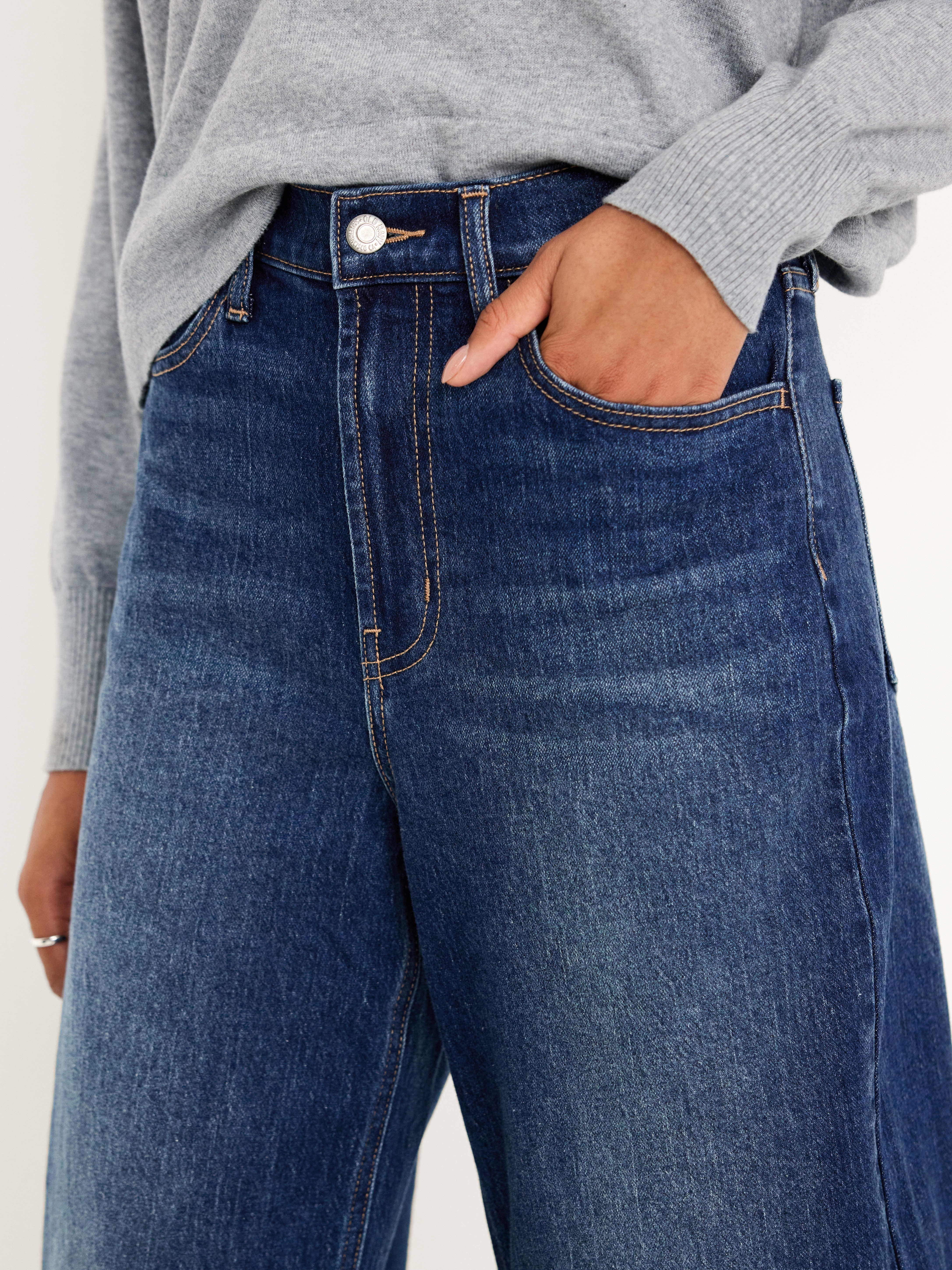 High-Waisted Wow Barrel-Leg Ankle Jeans - Dark Wash - 4