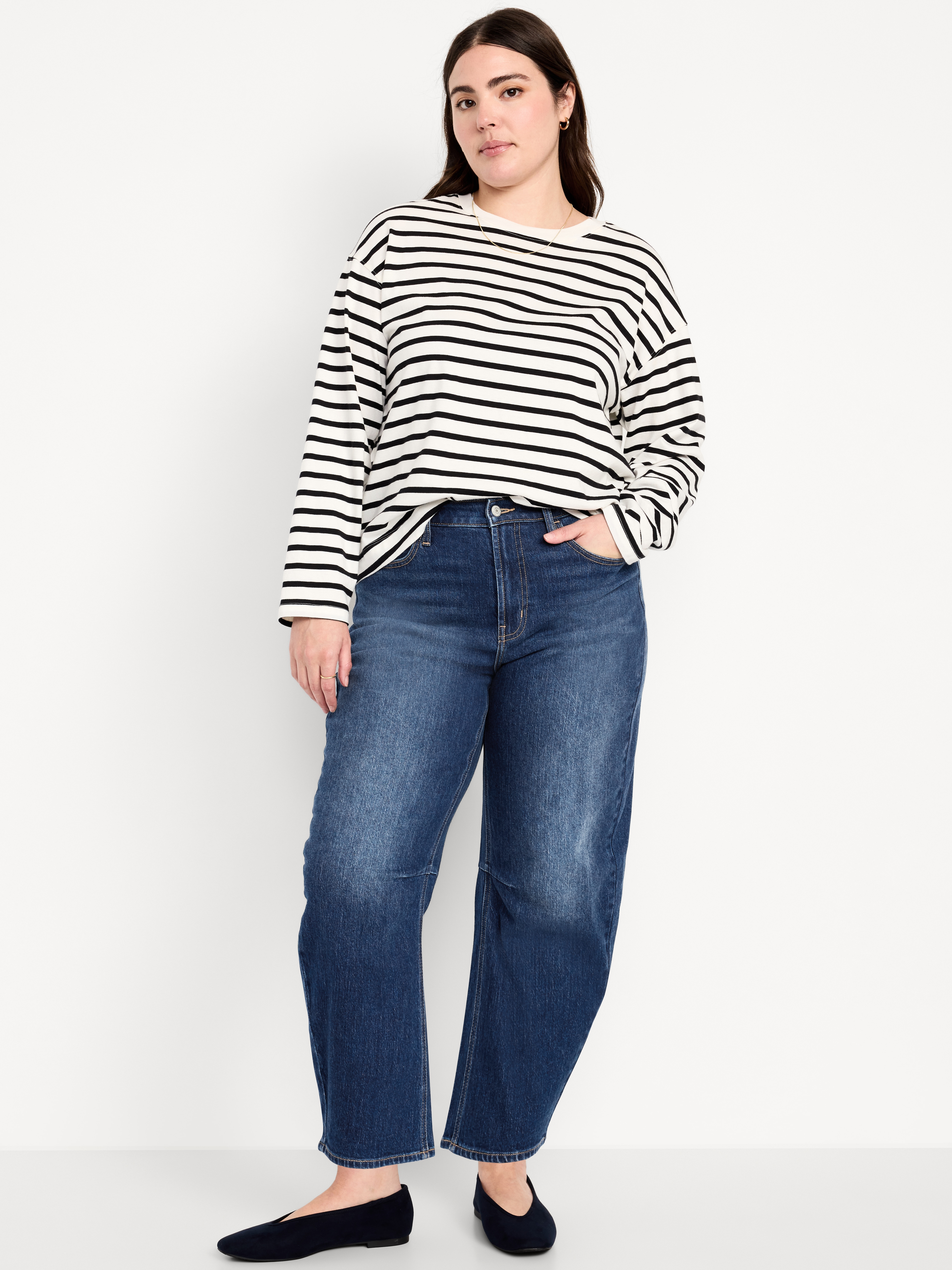 High-Waisted Wow Barrel-Leg Ankle Jeans - Dark Wash - 6