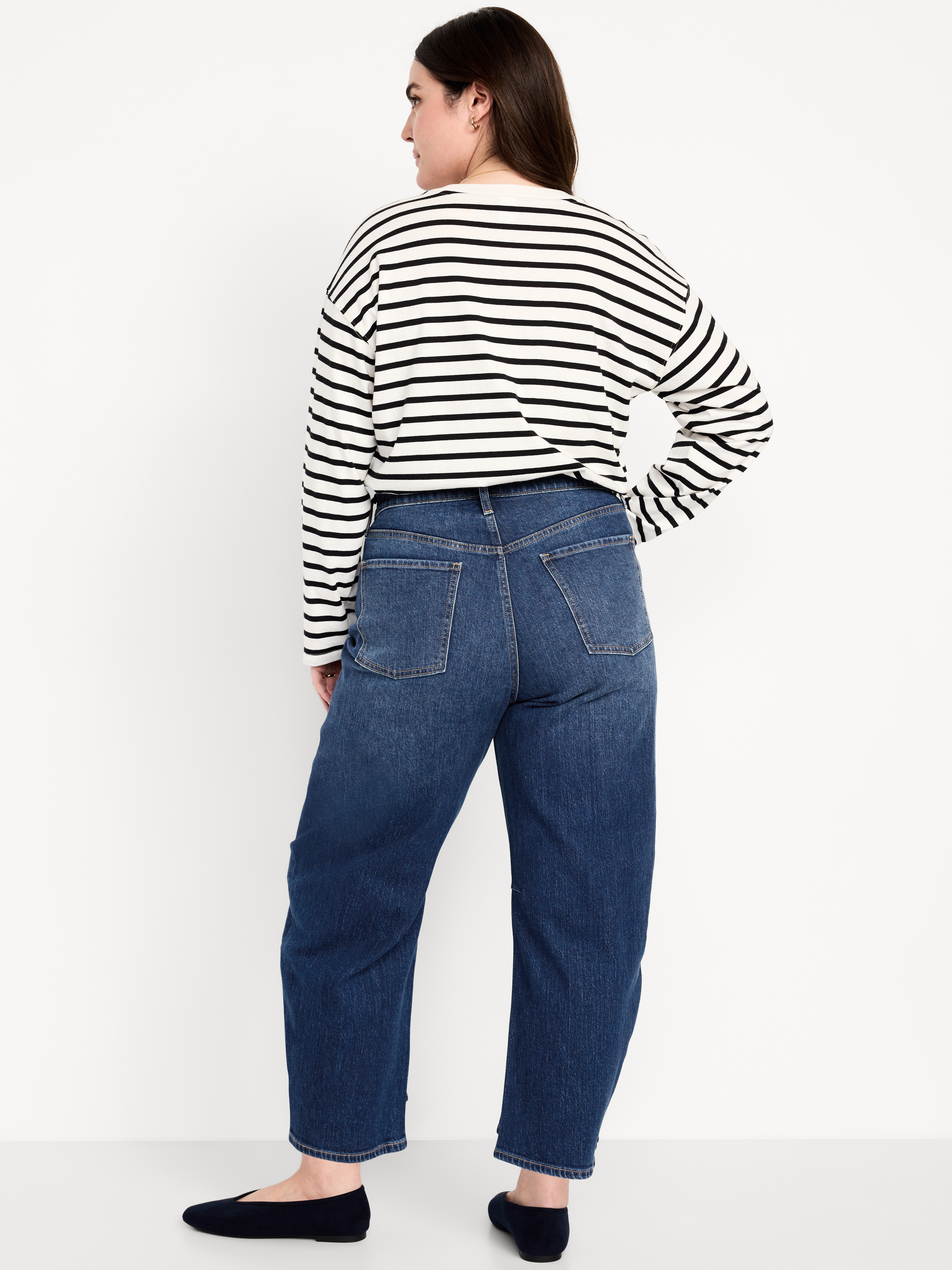 High-Waisted Wow Barrel-Leg Ankle Jeans - Dark Wash - 7