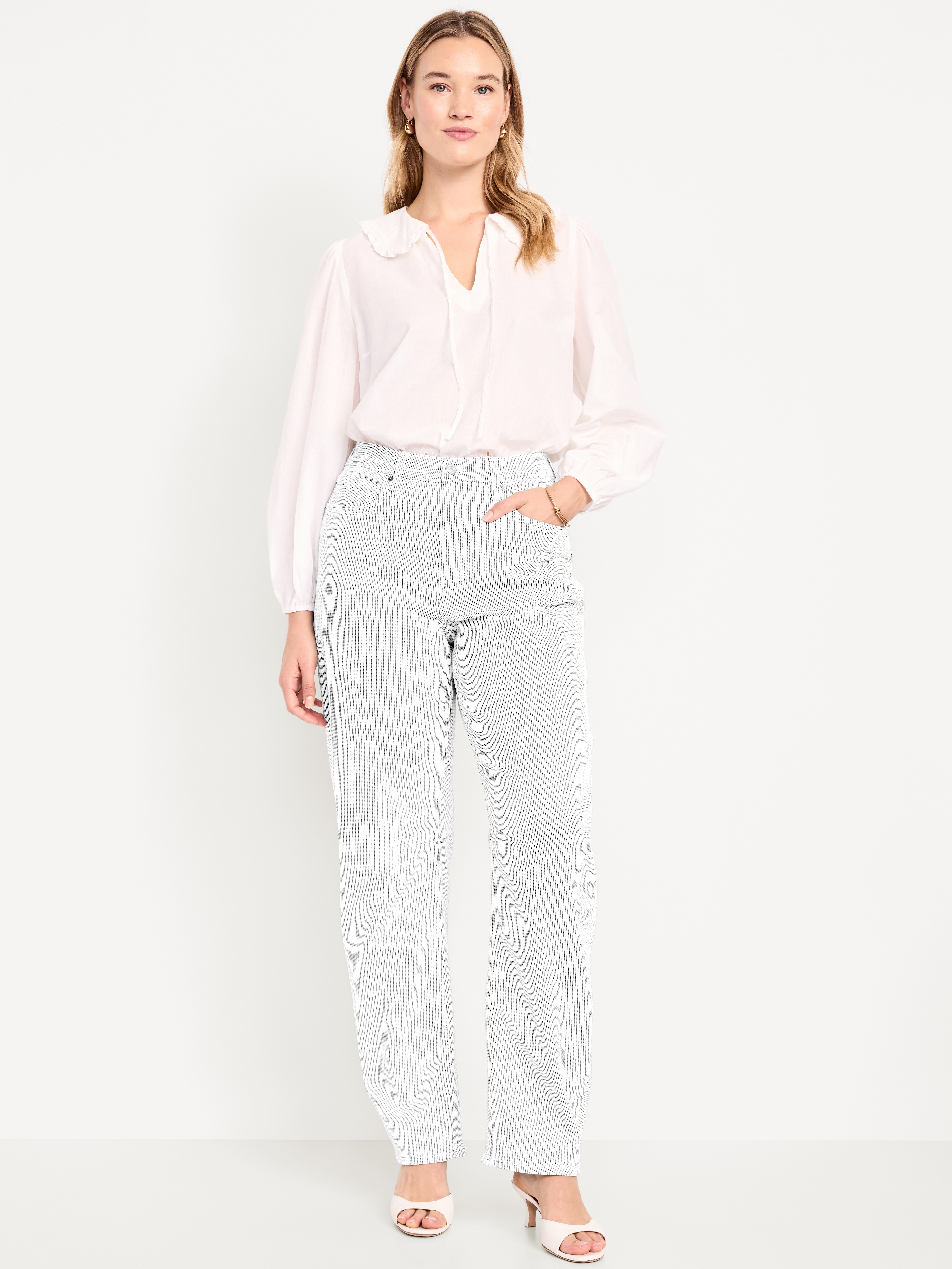 High-Waisted Baggy Barrel Jeans - Blue - 5