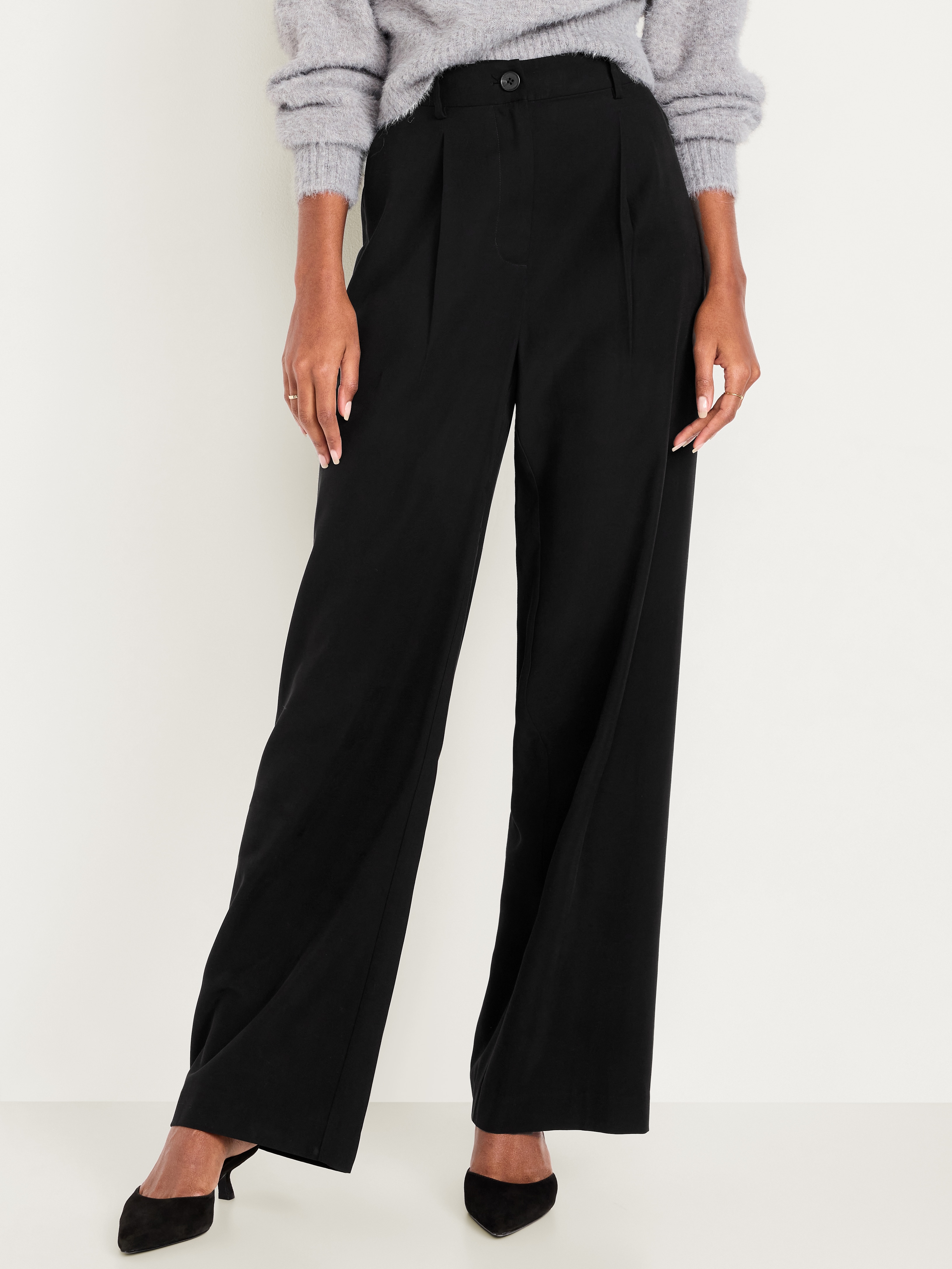 High-Waisted Taylor Trouser Wide-Leg Pants - Black Jack - 2