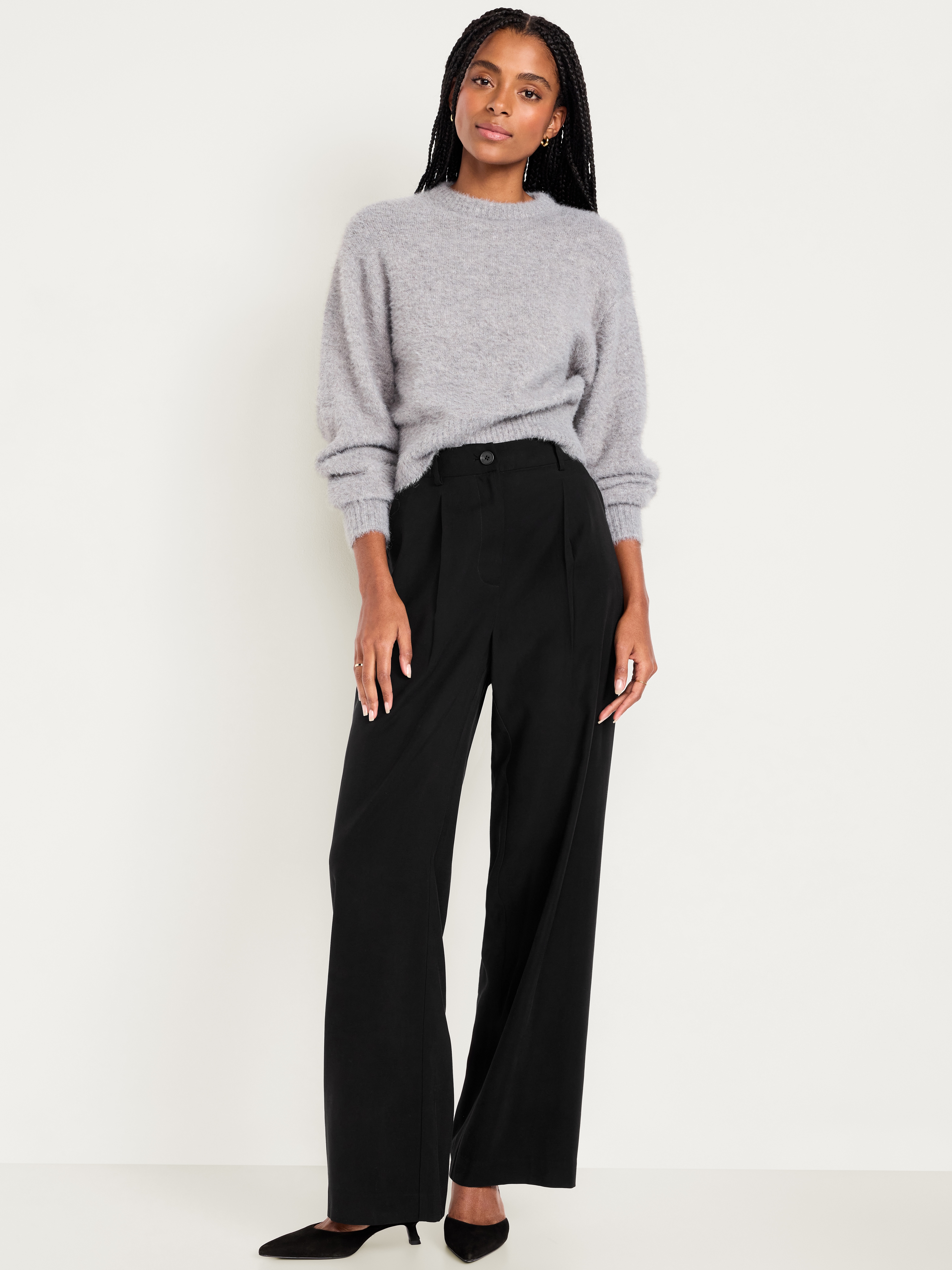 High-Waisted Taylor Trouser Wide-Leg Pants - Black Jack - 1