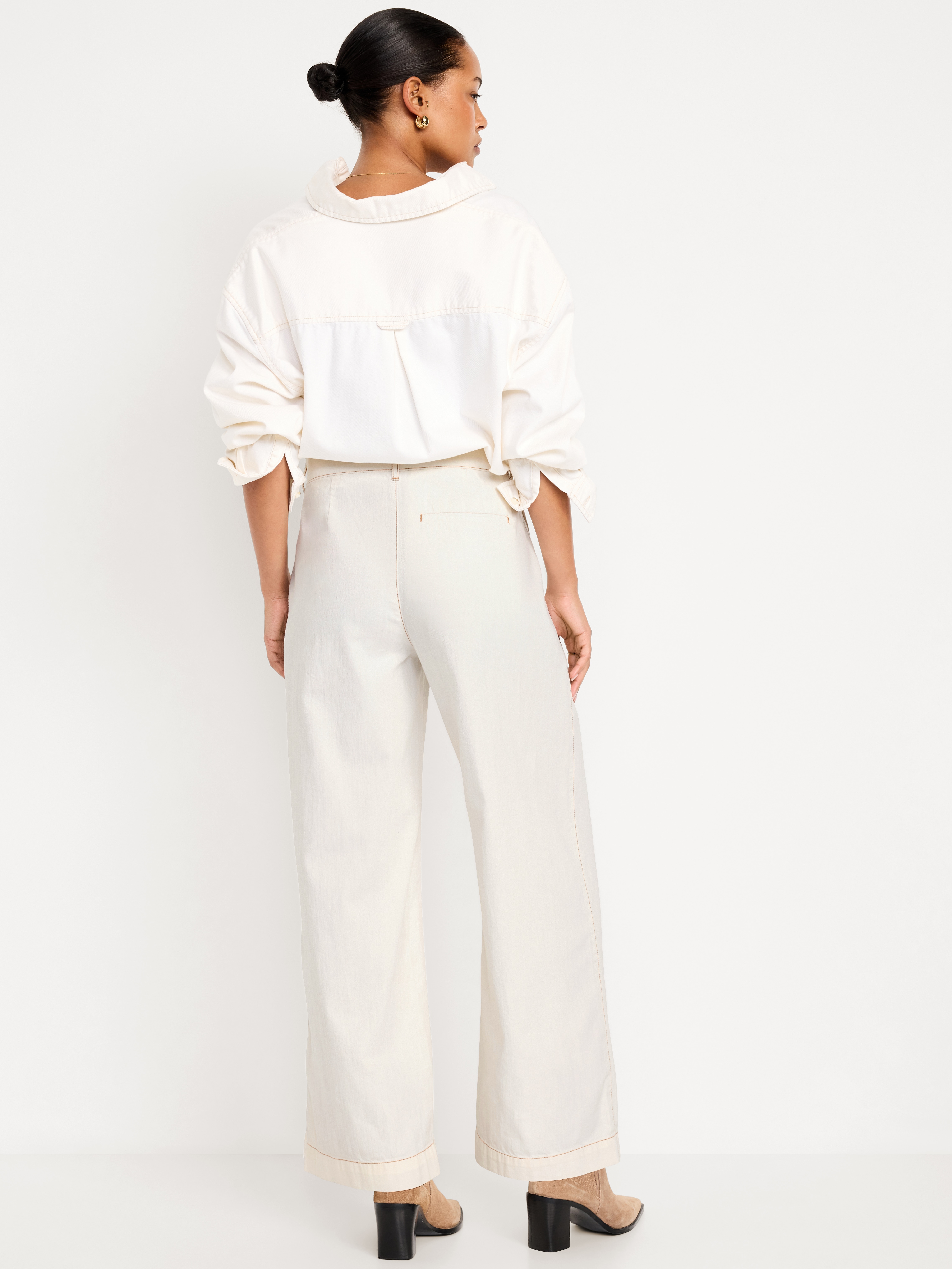 High-Waisted Taylor Trouser Wide-Leg Pants - Ecru - 3