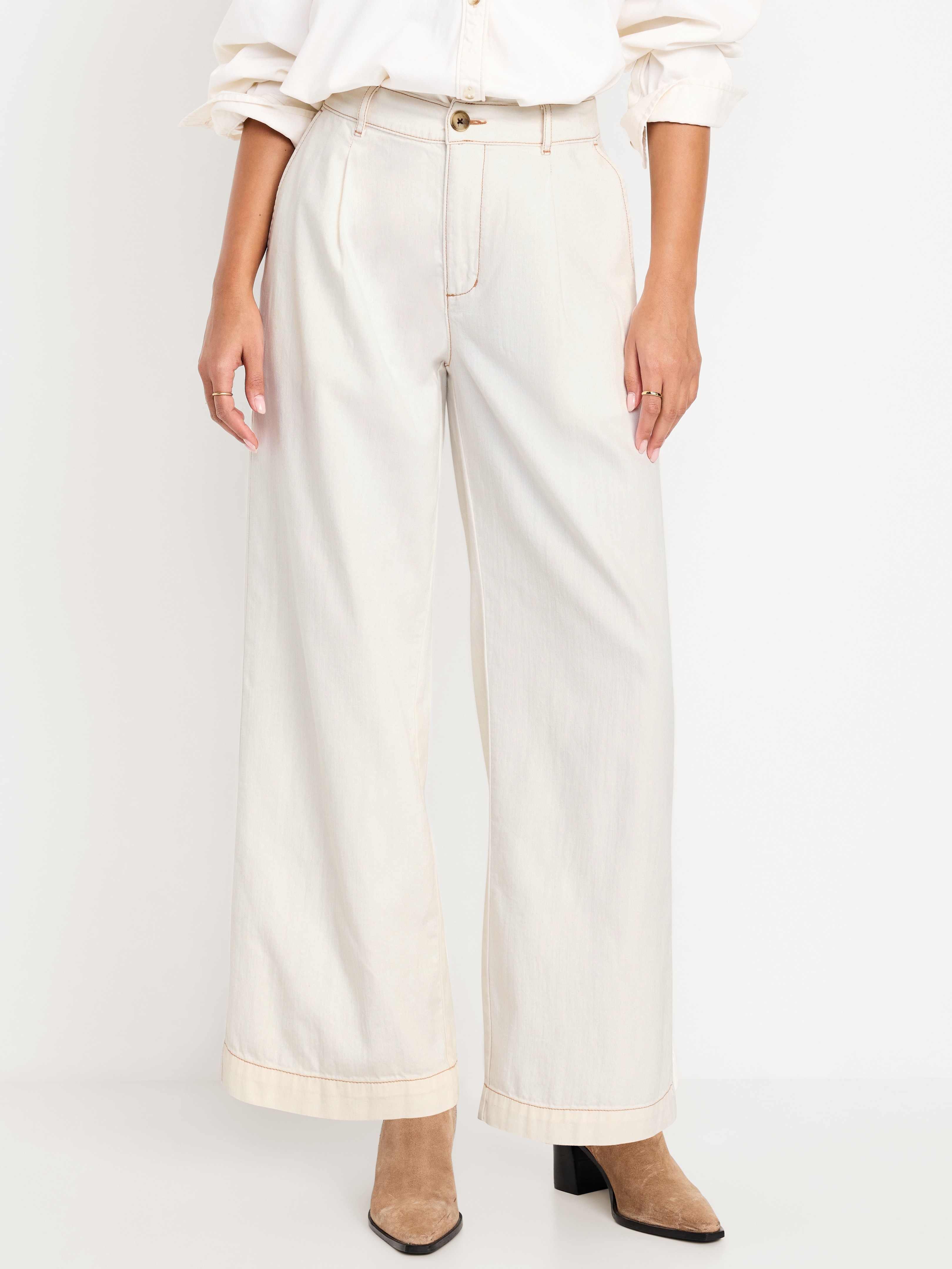 High-Waisted Taylor Trouser Wide-Leg Pants - Ecru - 2