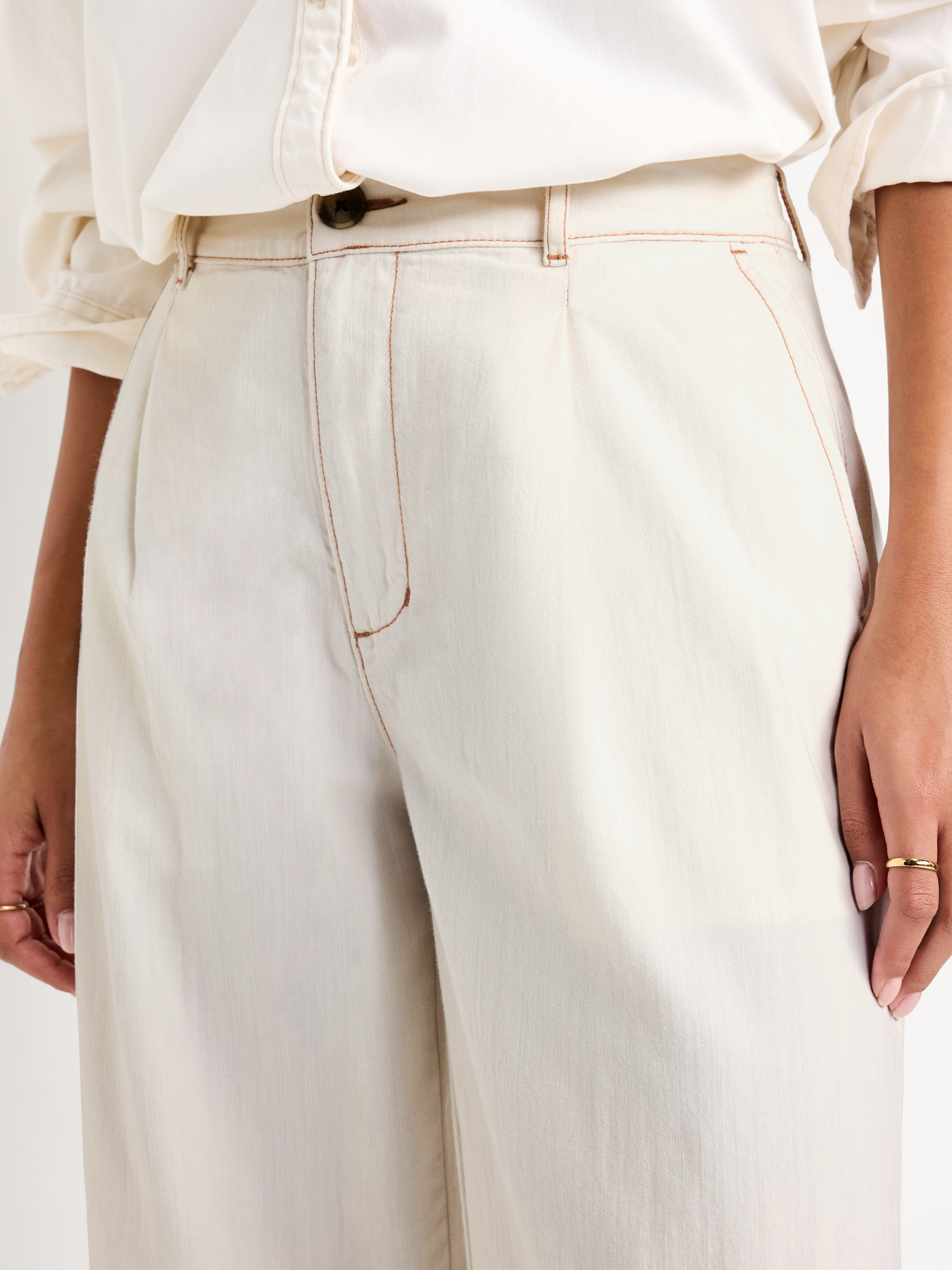 High-Waisted Taylor Trouser Wide-Leg Pants - Ecru - 4
