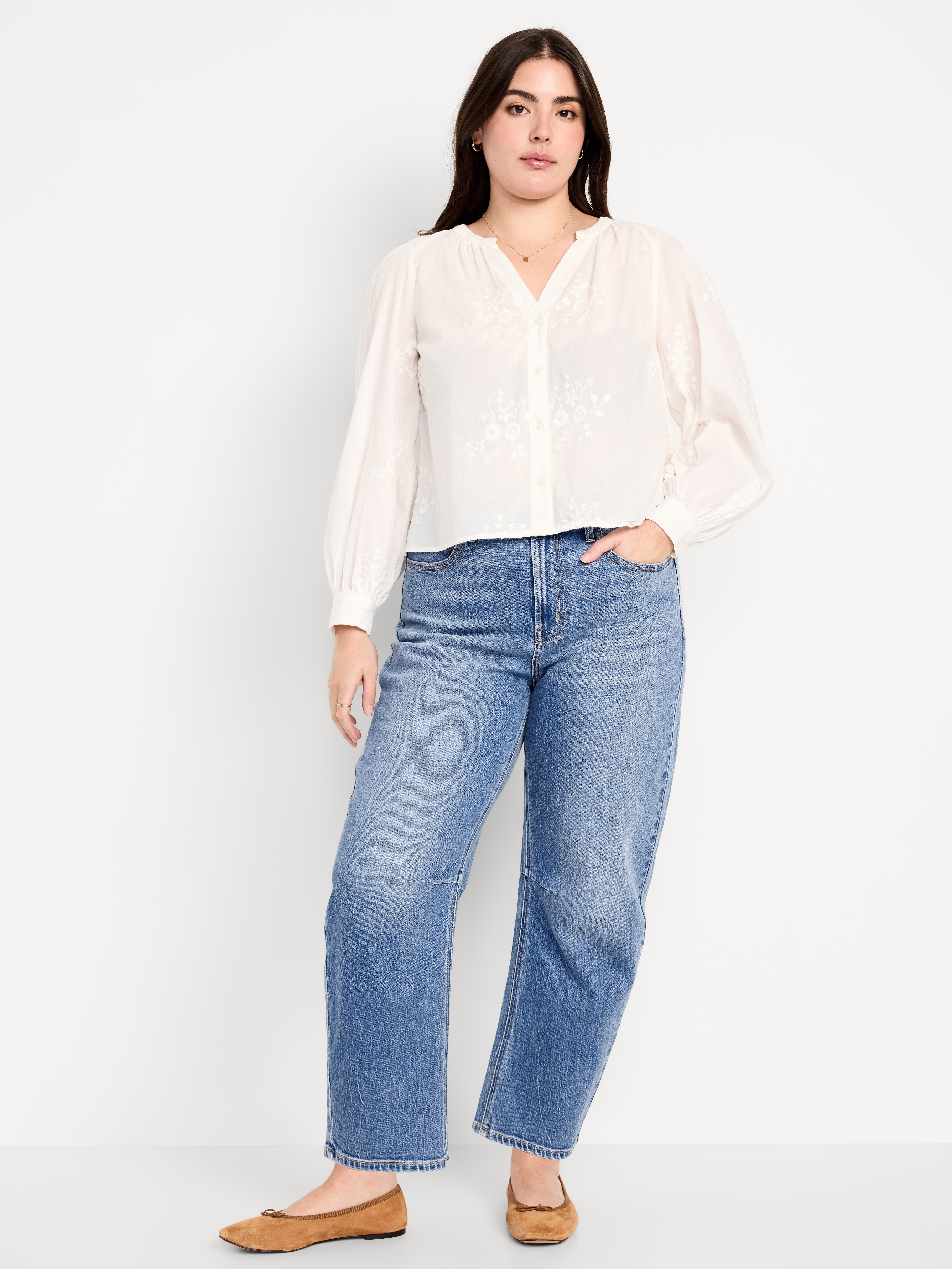 High-Waisted Wow Barrel-Leg Ankle Jeans - Light Wash - 6