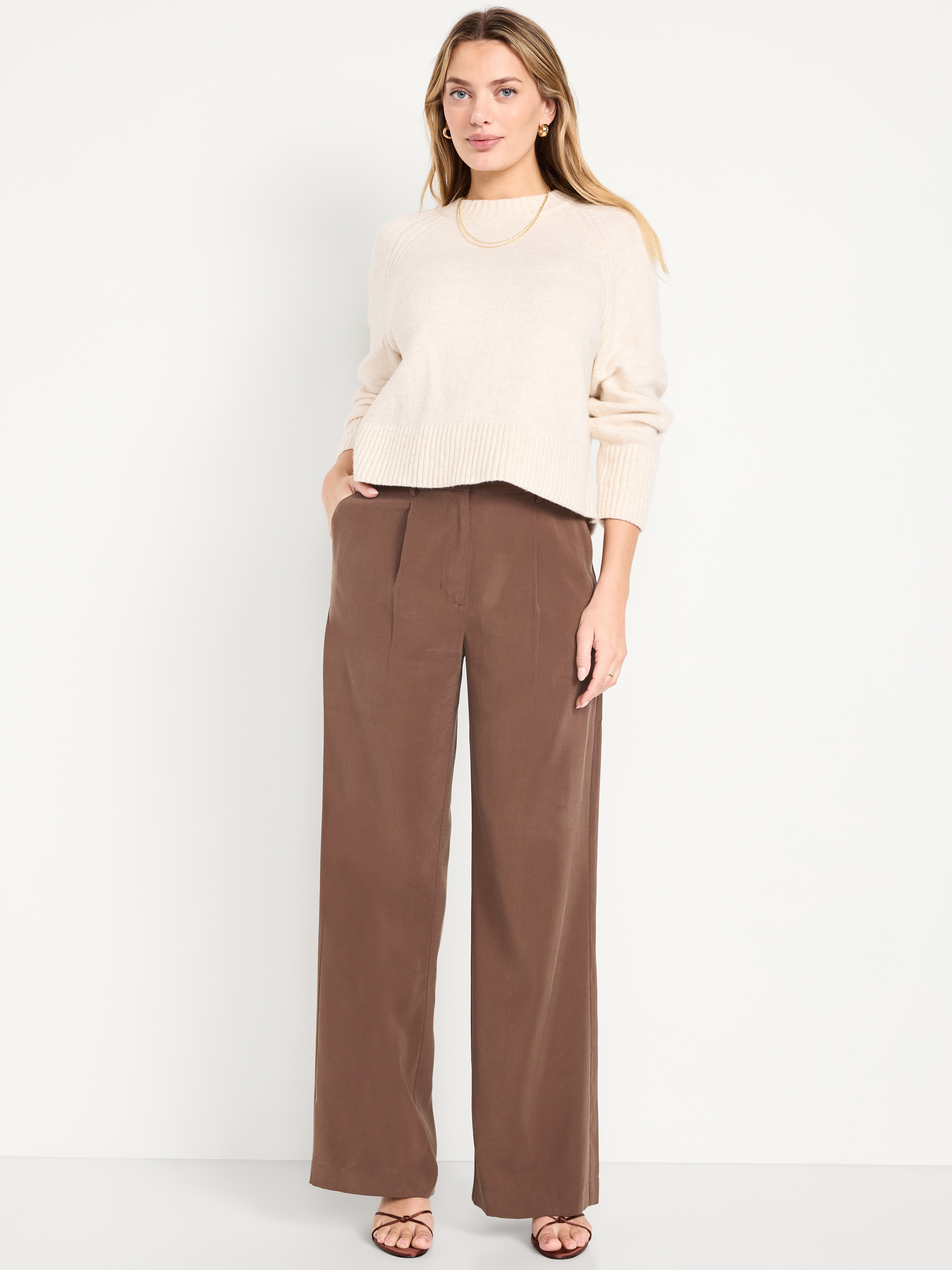 High-Waisted Taylor Trouser Wide-Leg Pants - Peppercorn - 1