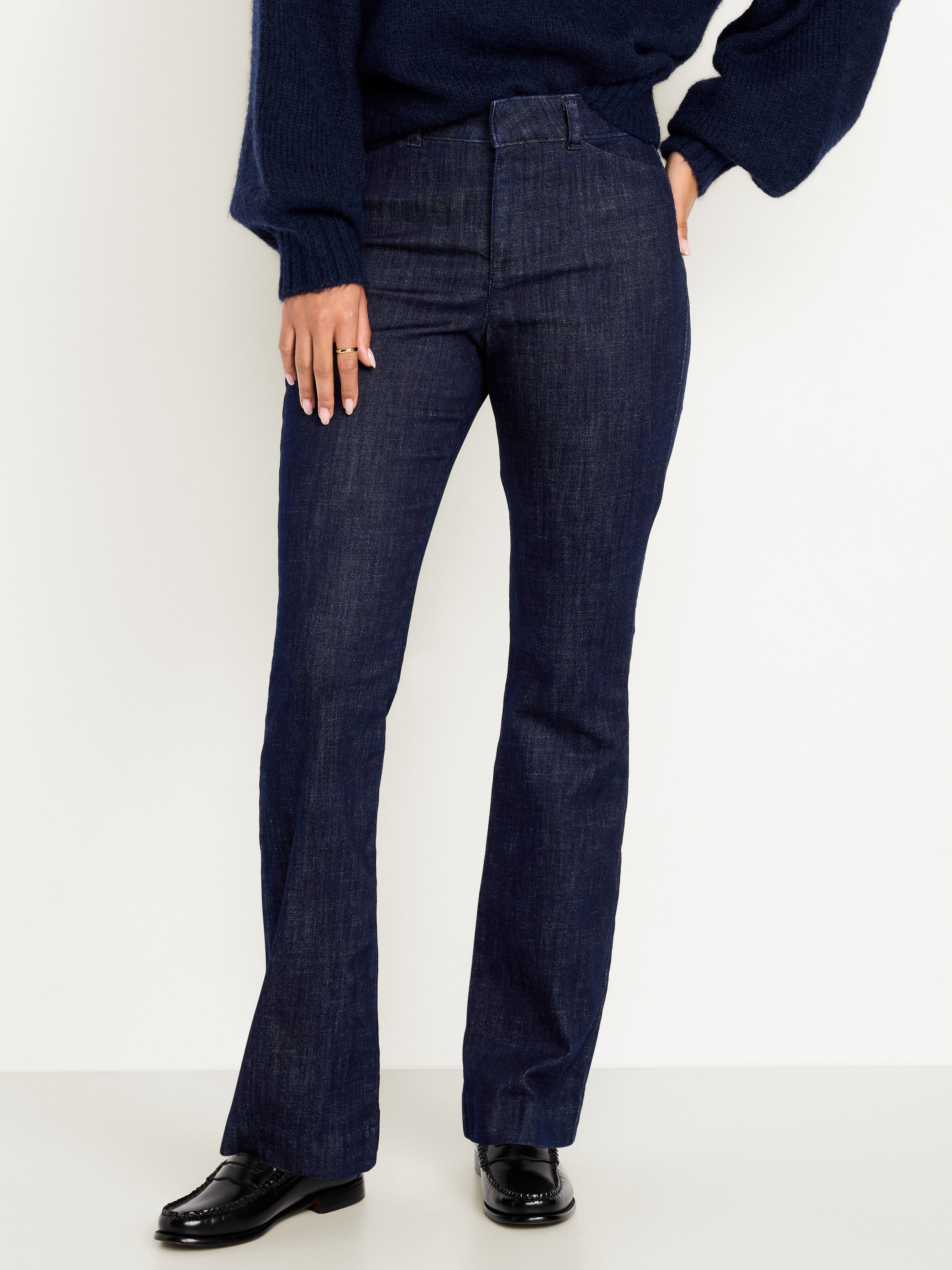 High-Waisted Pixie Flare Pants - Dark Wash - 2