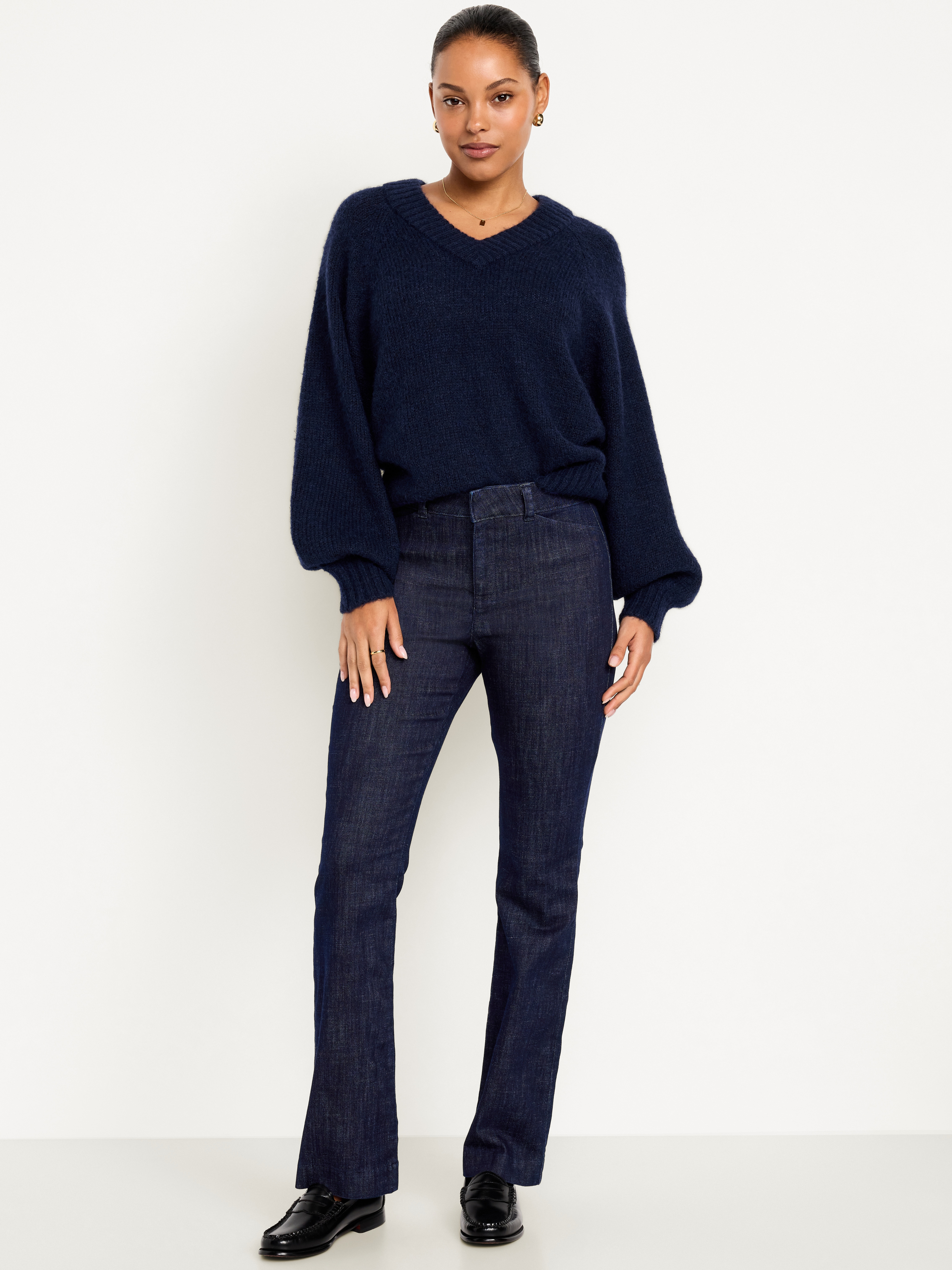 High-Waisted Pixie Flare Pants - Dark Wash - 1