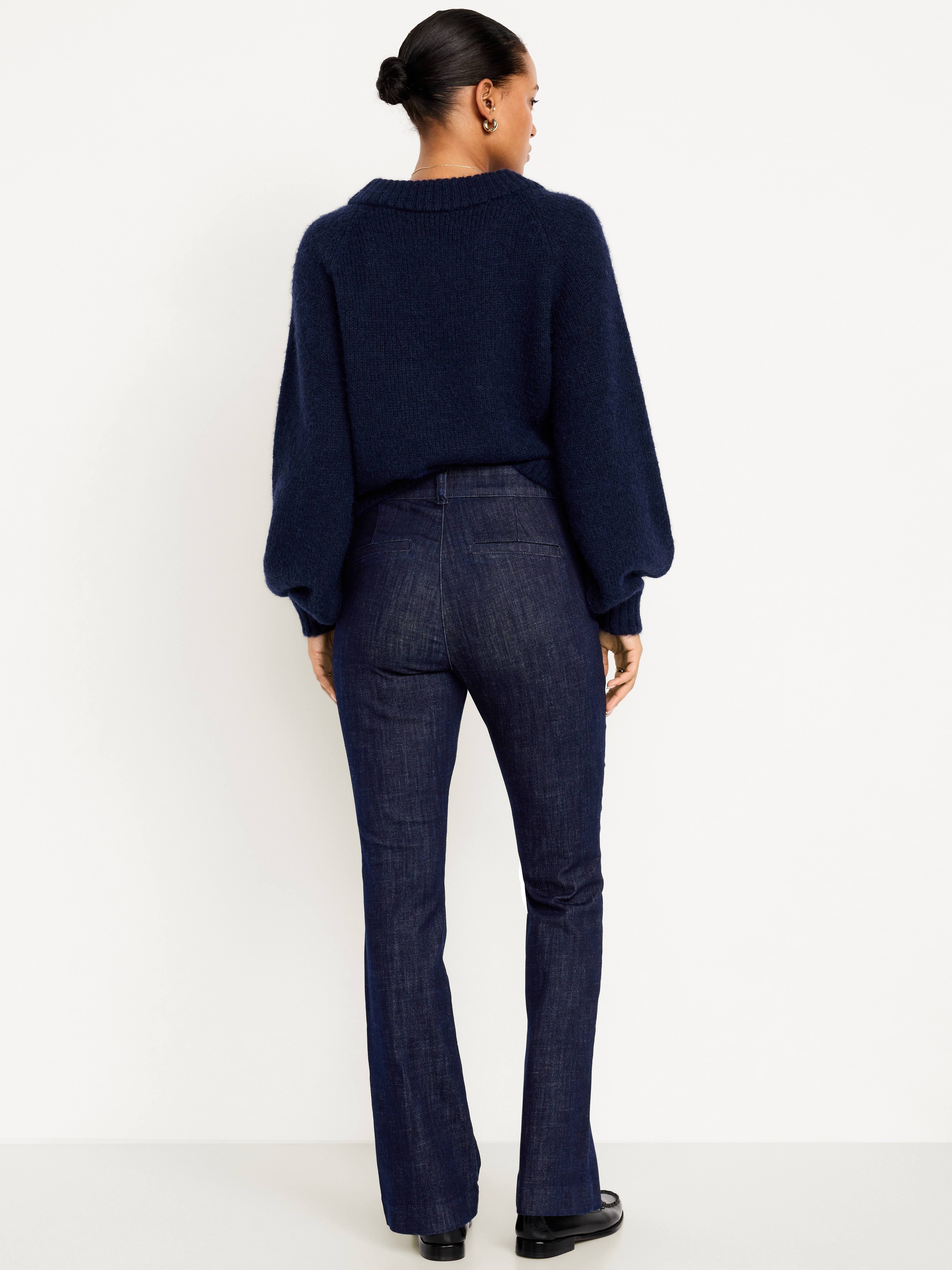 High-Waisted Pixie Flare Pants - Dark Wash - 3