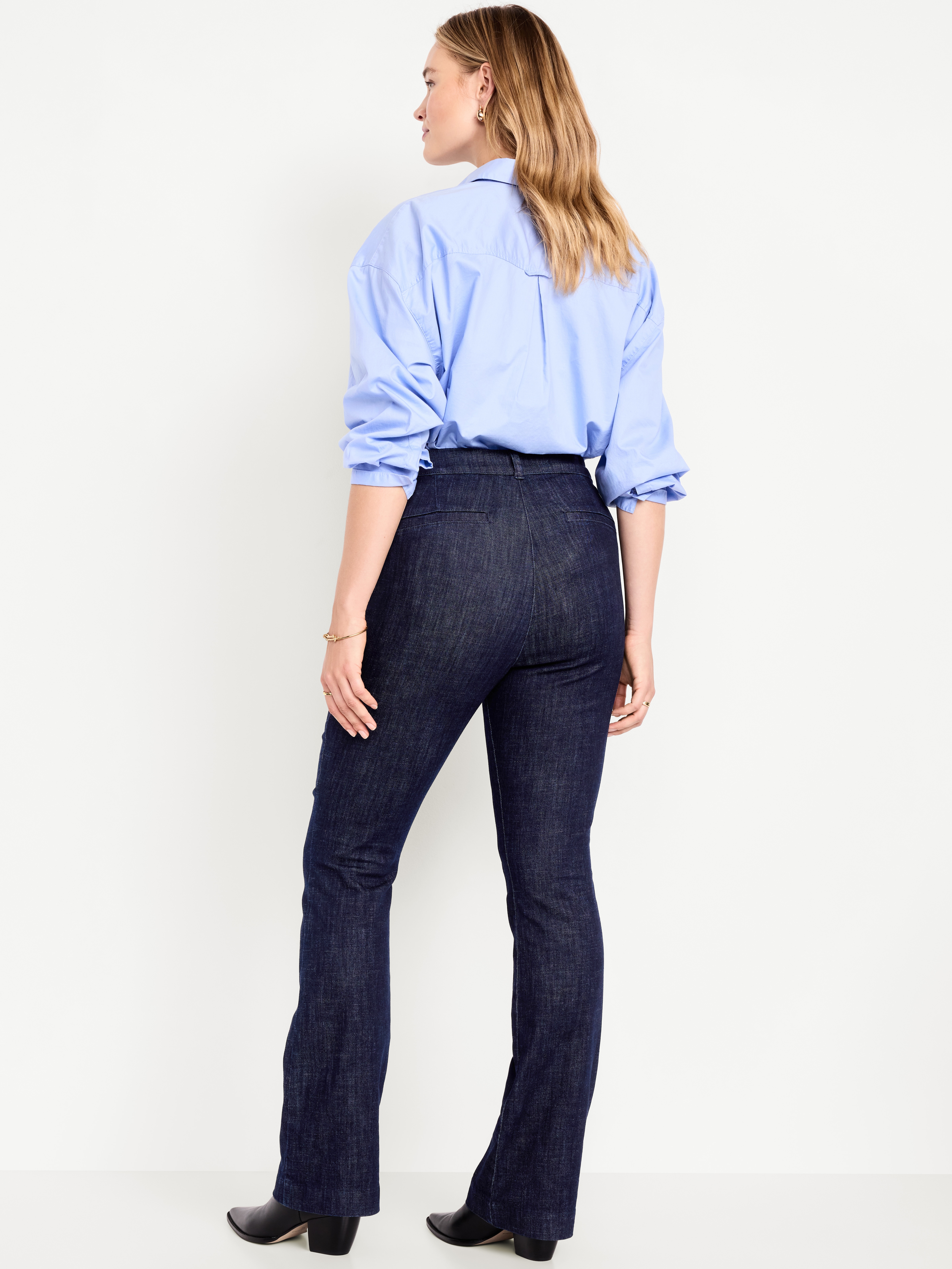 High-Waisted Pixie Flare Pants - Dark Wash - 6