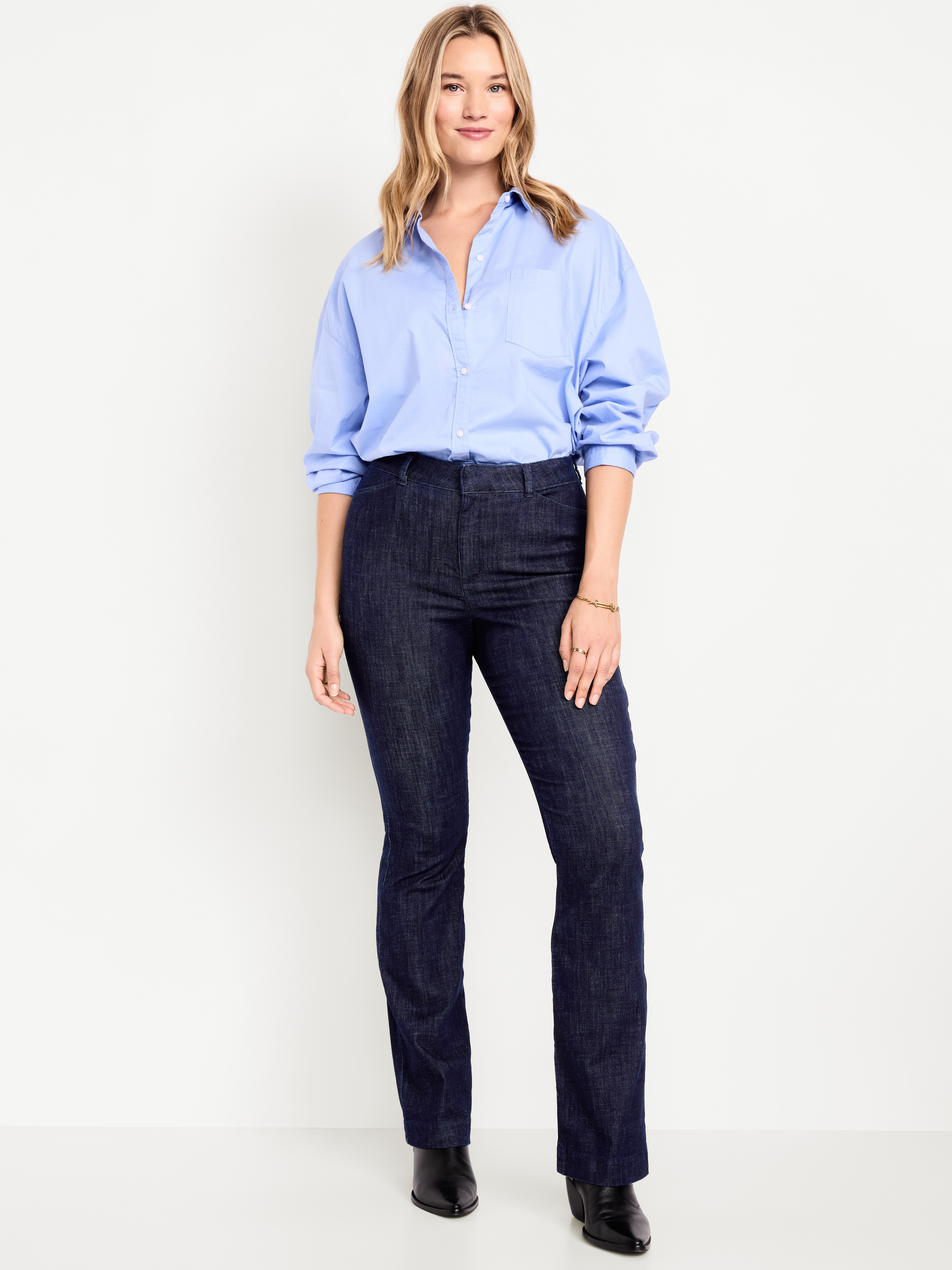 High-Waisted Pixie Flare Pants - Dark Wash - 5