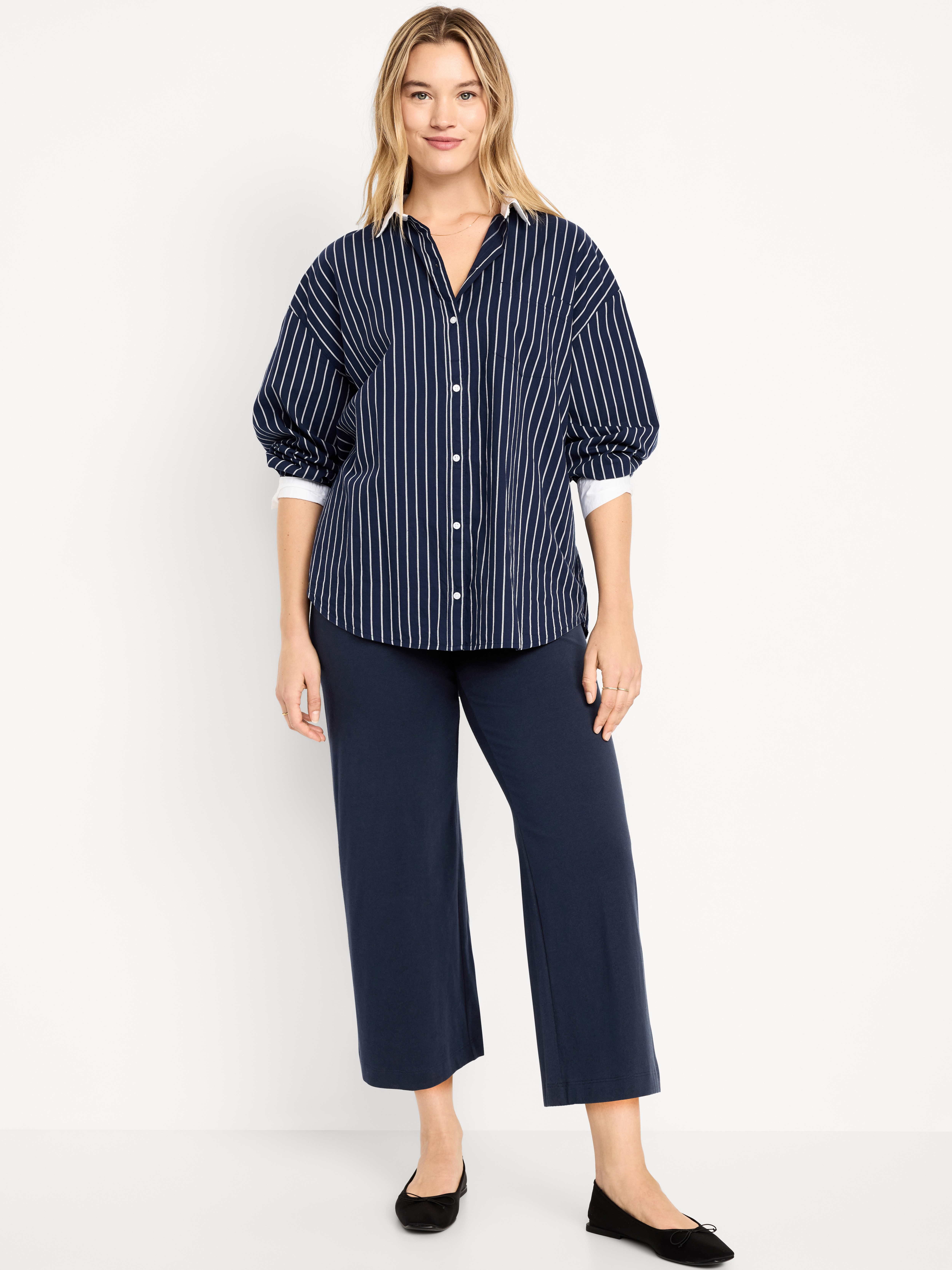 High-Waisted Fashion Wide-Leg Cropped Leggings - In the Navy - 5