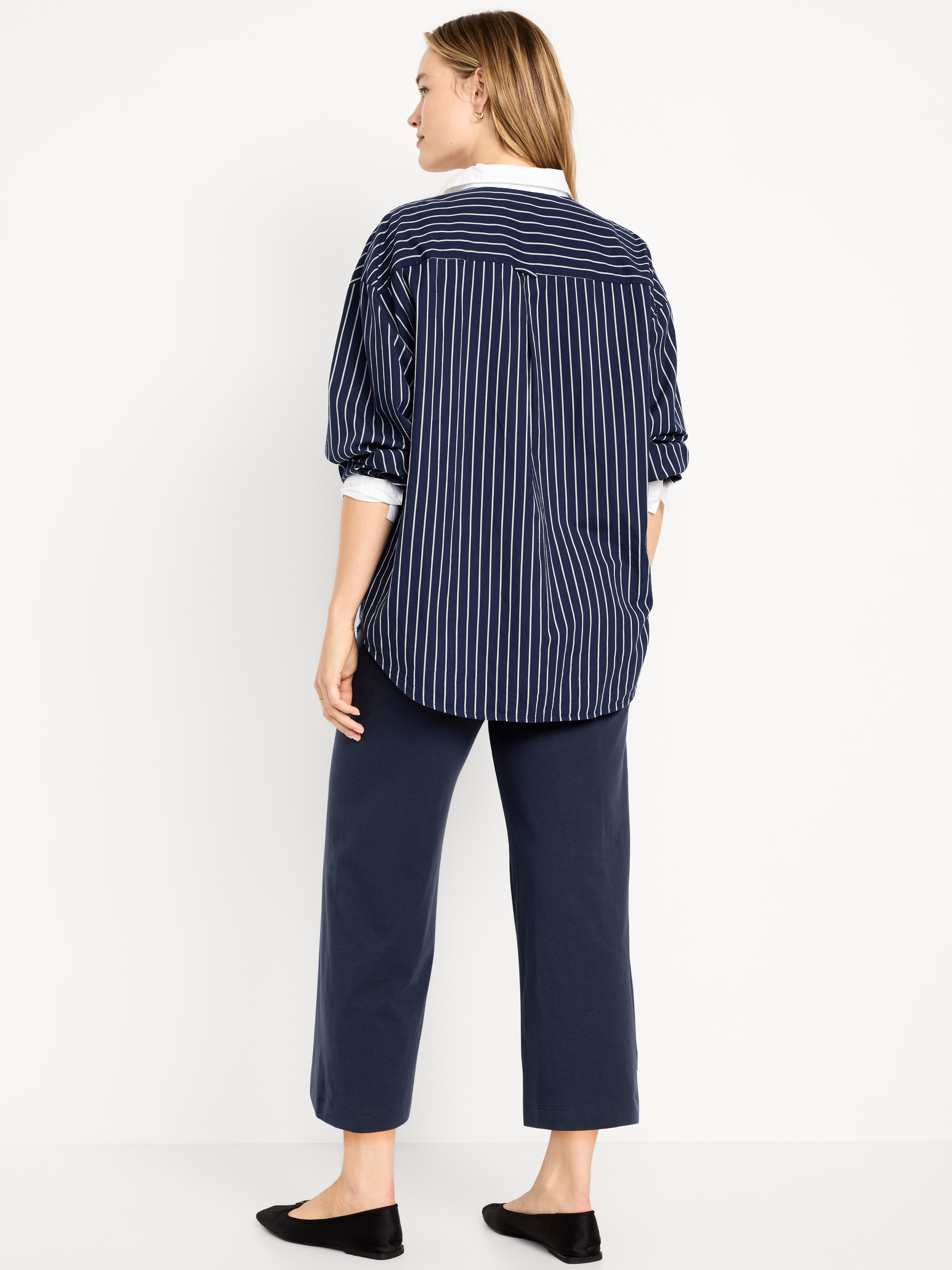 High-Waisted Fashion Wide-Leg Cropped Leggings - In the Navy - 6