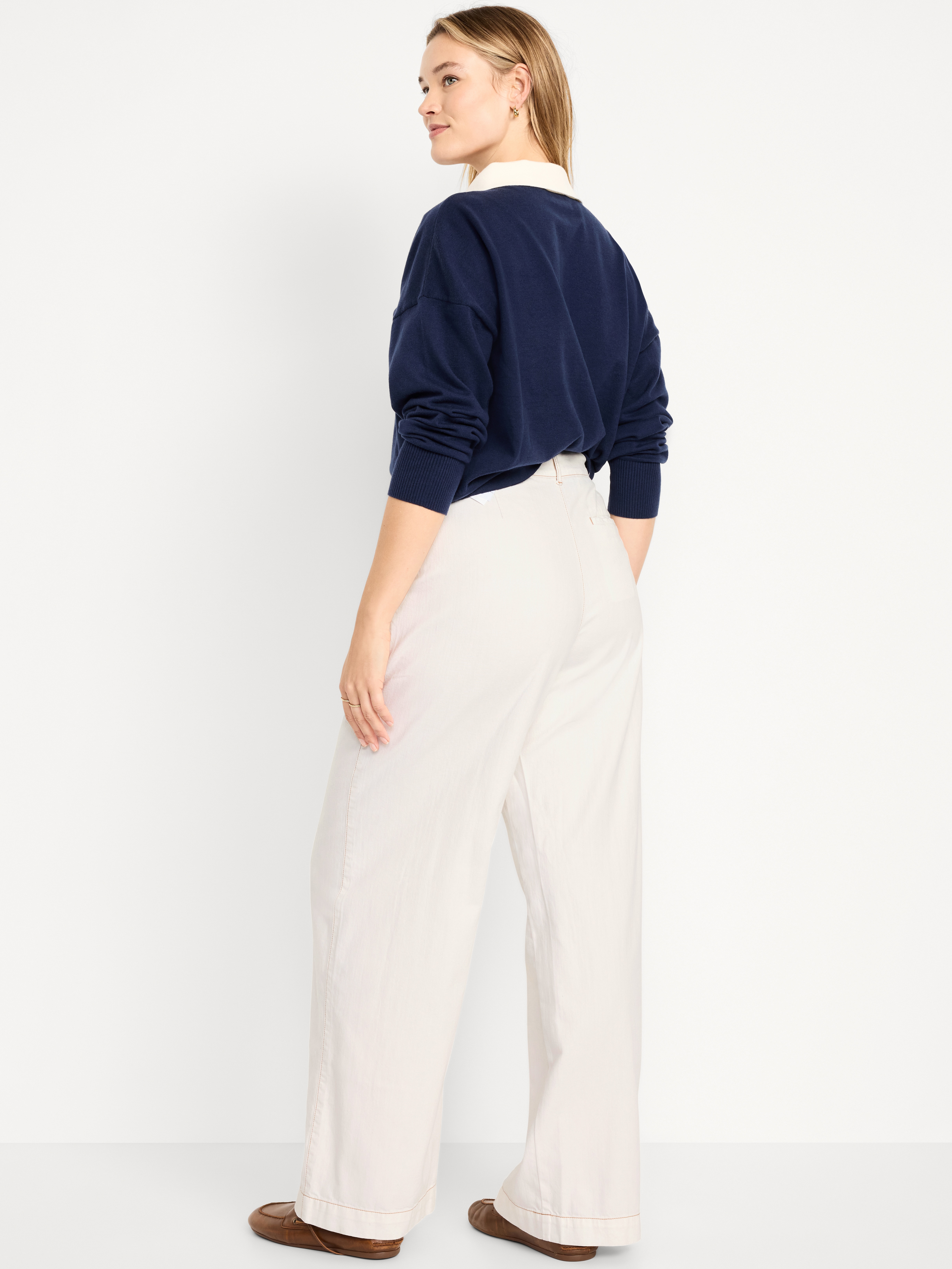 High-Waisted Taylor Trouser Wide-Leg Pants - Ecru - 6