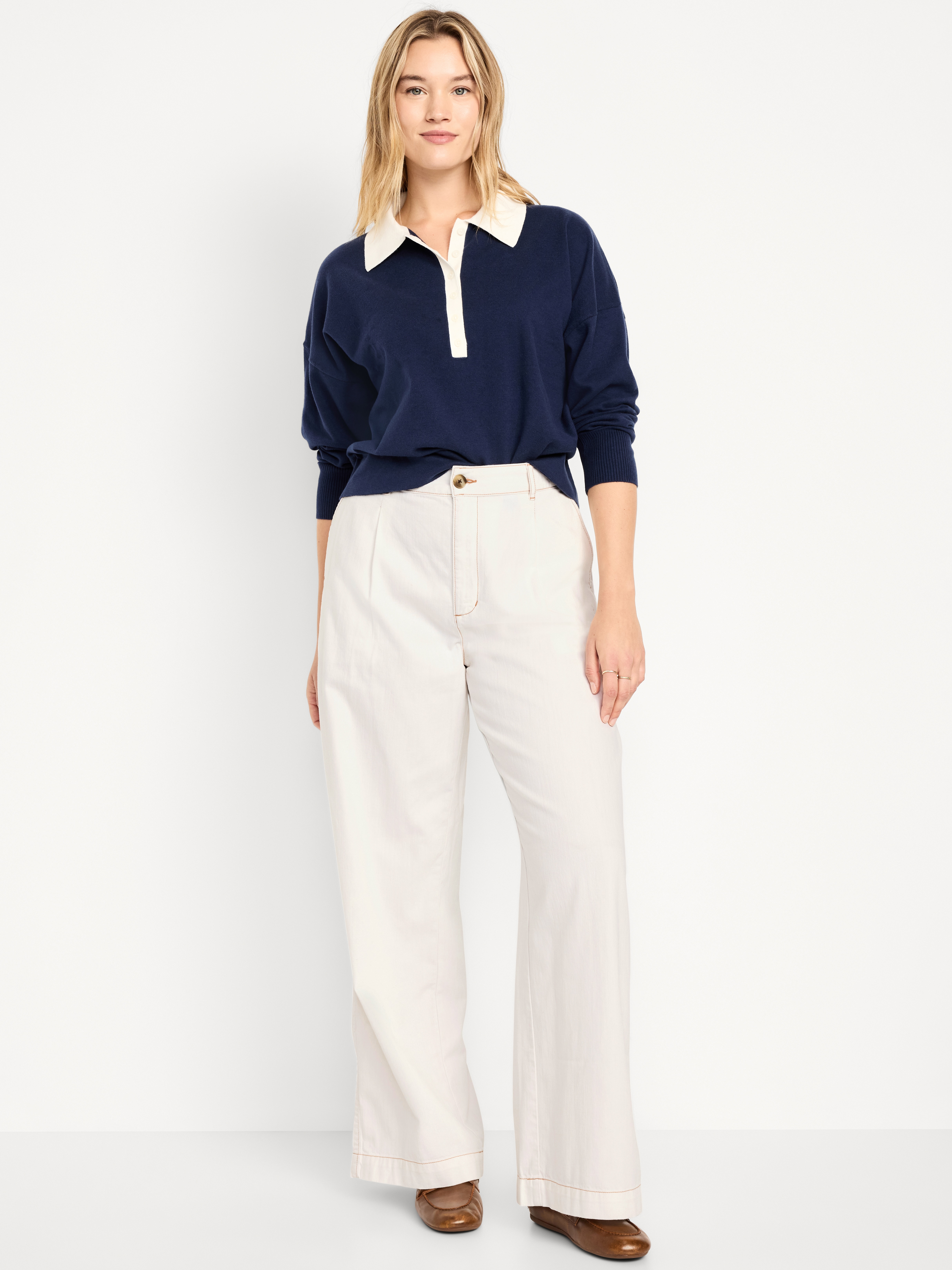 High-Waisted Taylor Trouser Wide-Leg Pants - Ecru - 5