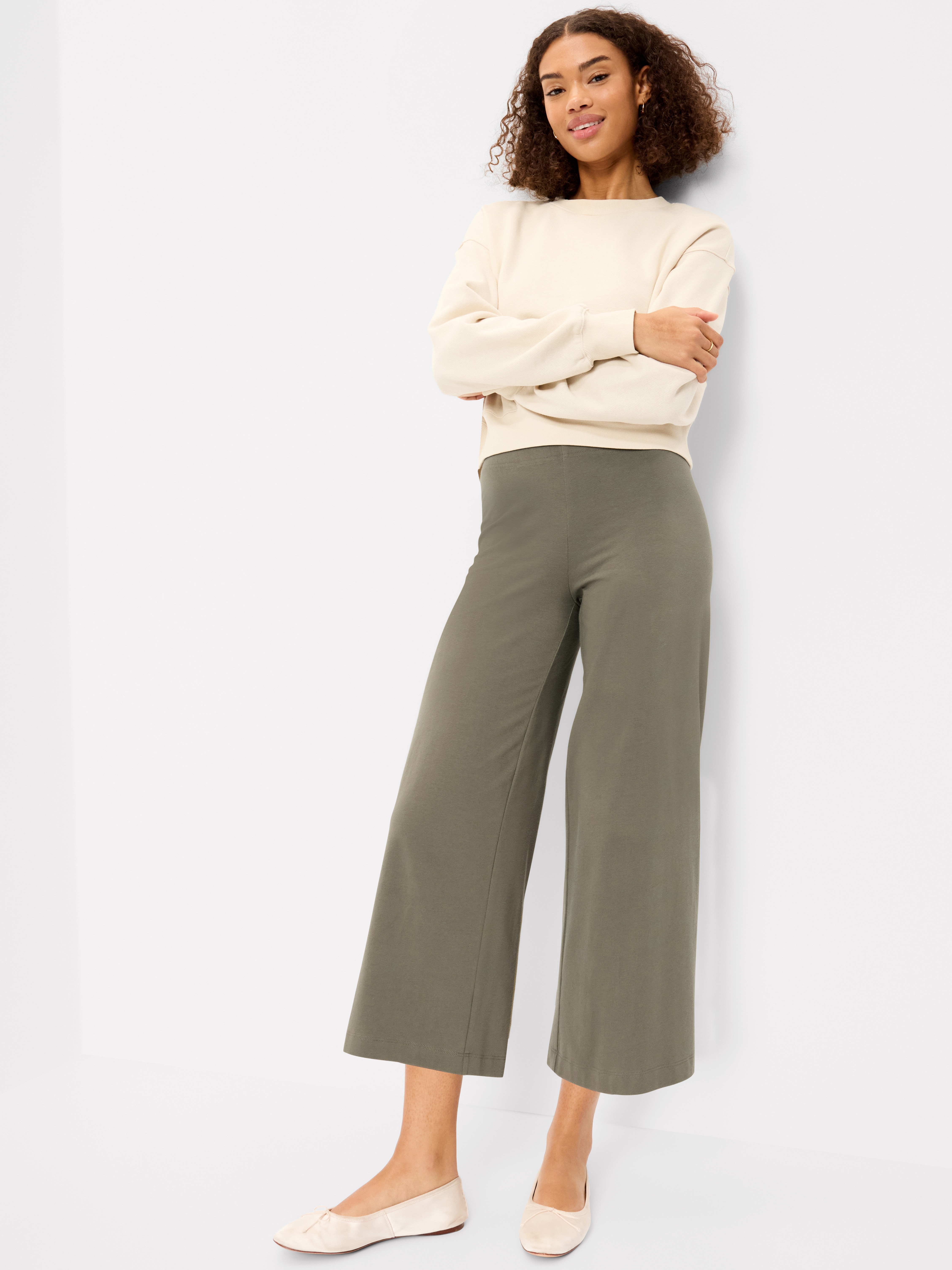 High-Waisted Fashion Wide-Leg Cropped Leggings - Stone Wall - 3