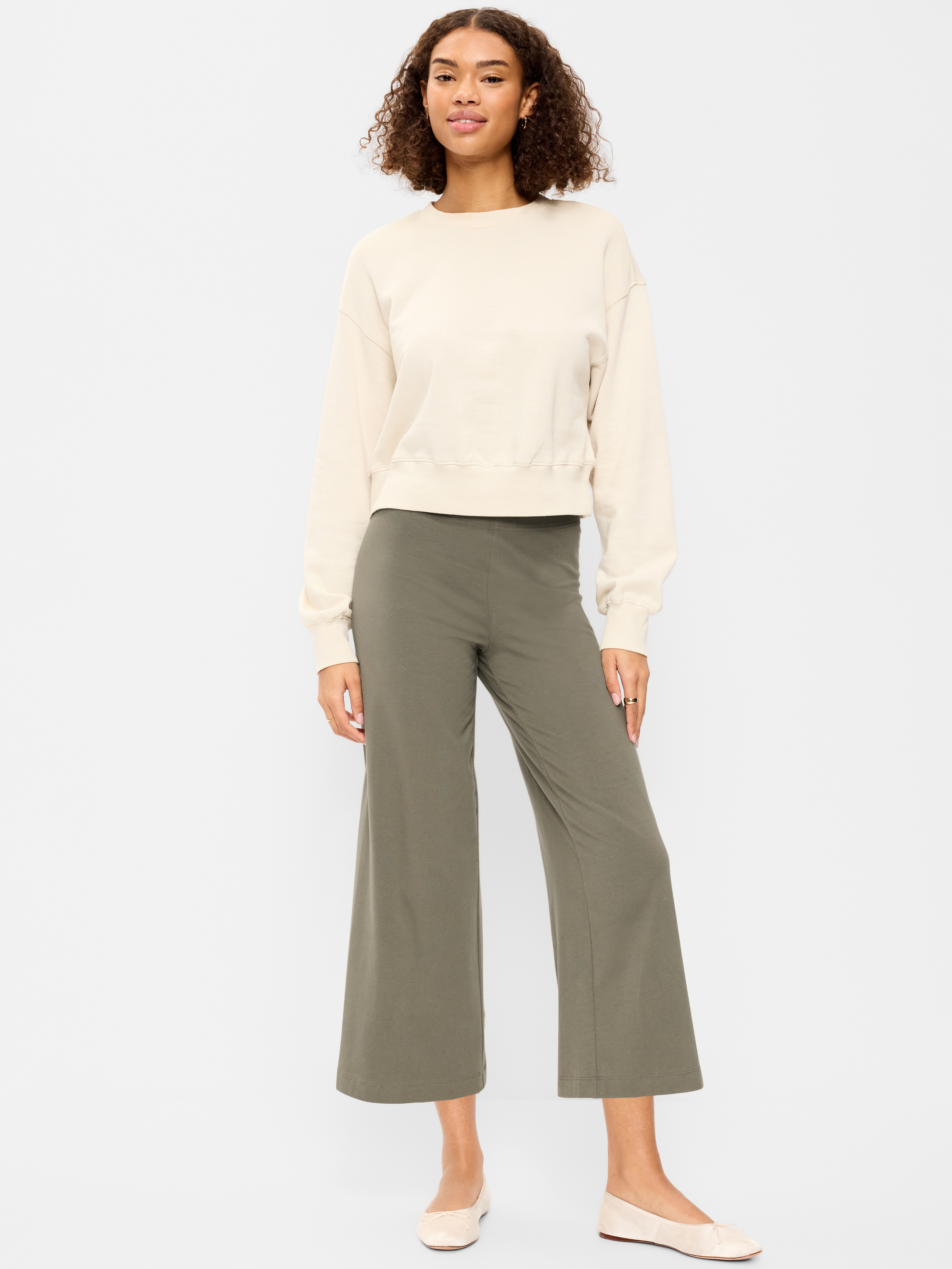 High-Waisted Fashion Wide-Leg Cropped Leggings - Stone Wall - 1