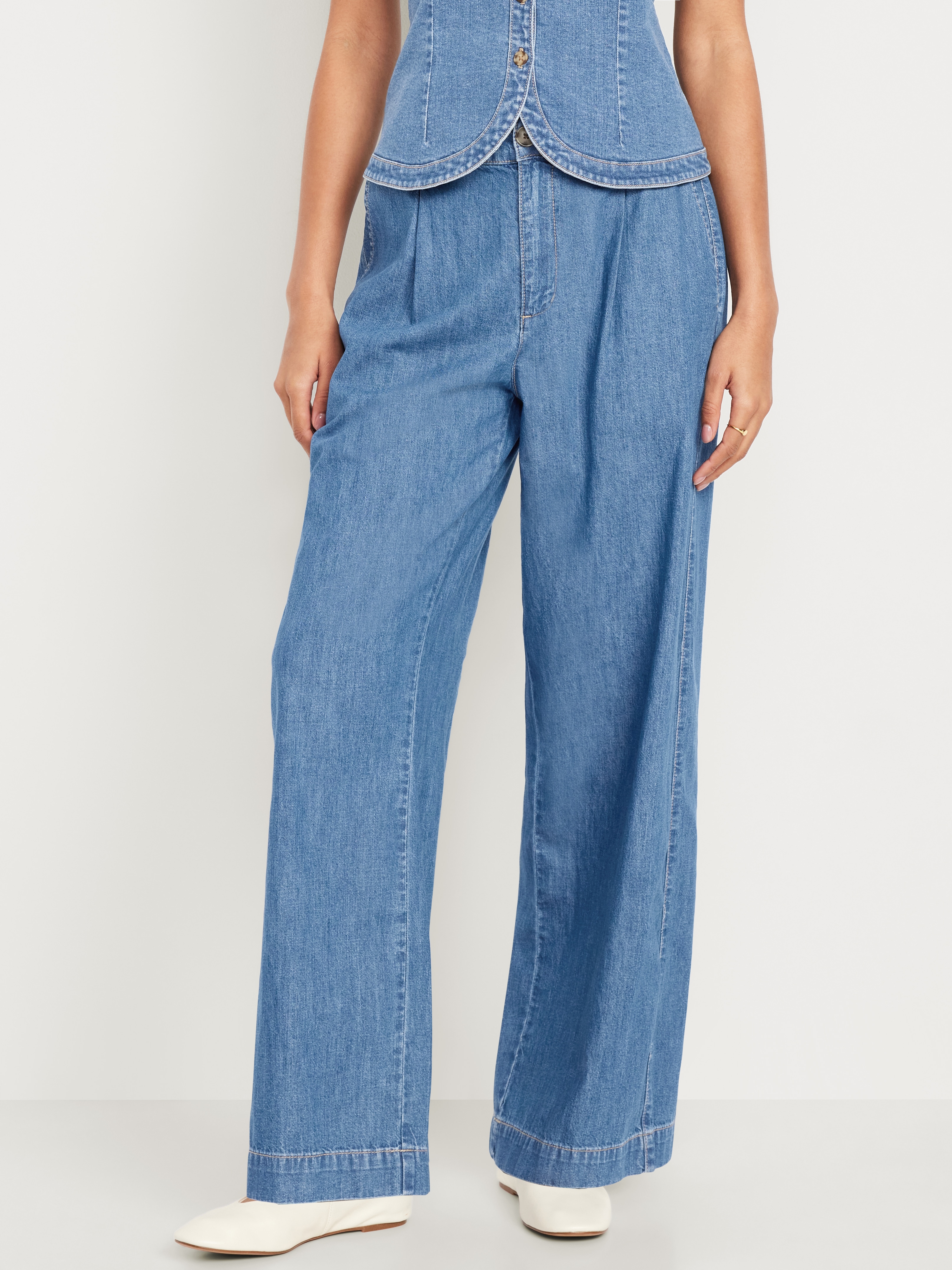 High-Waisted Taylor Trouser Wide-Leg Pants - Medium Wash - 2