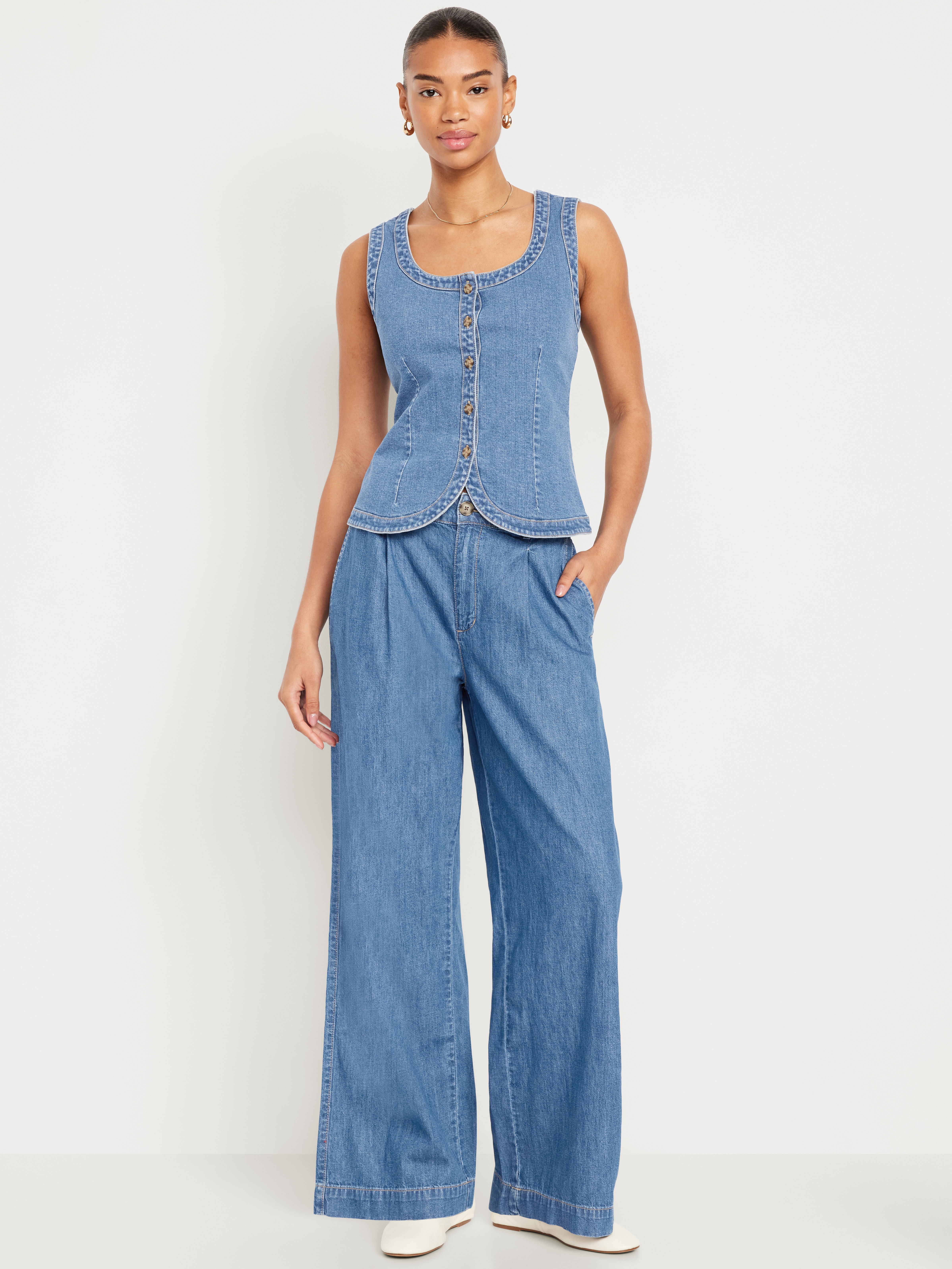 High-Waisted Taylor Trouser Wide-Leg Pants - Medium Wash - 1